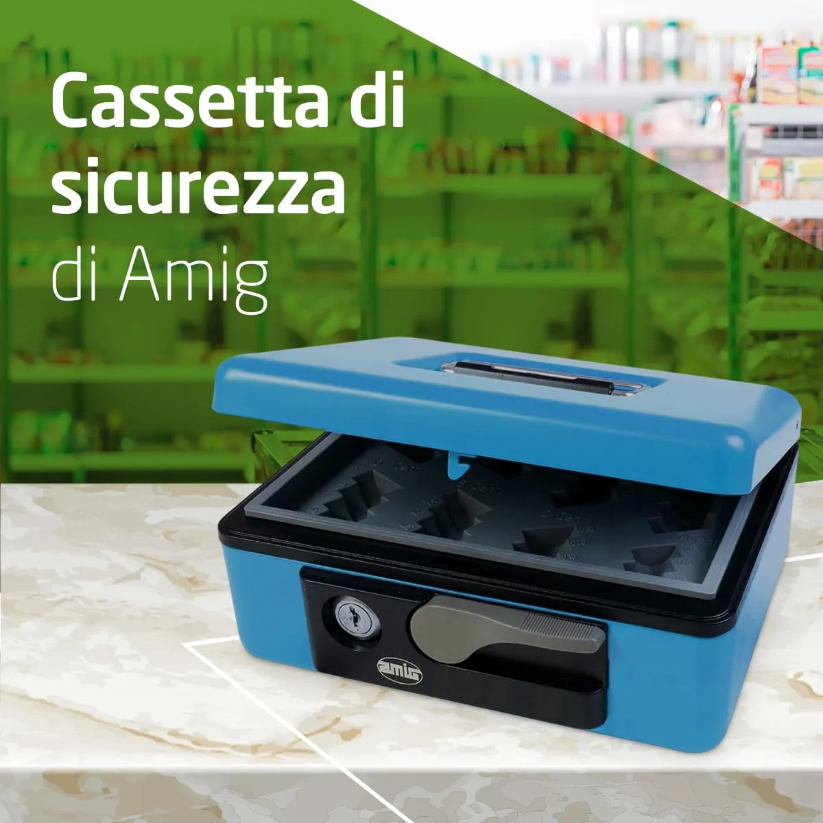 Amig Cassetta Portavalori Blu 230x185x80 mm Acciaio