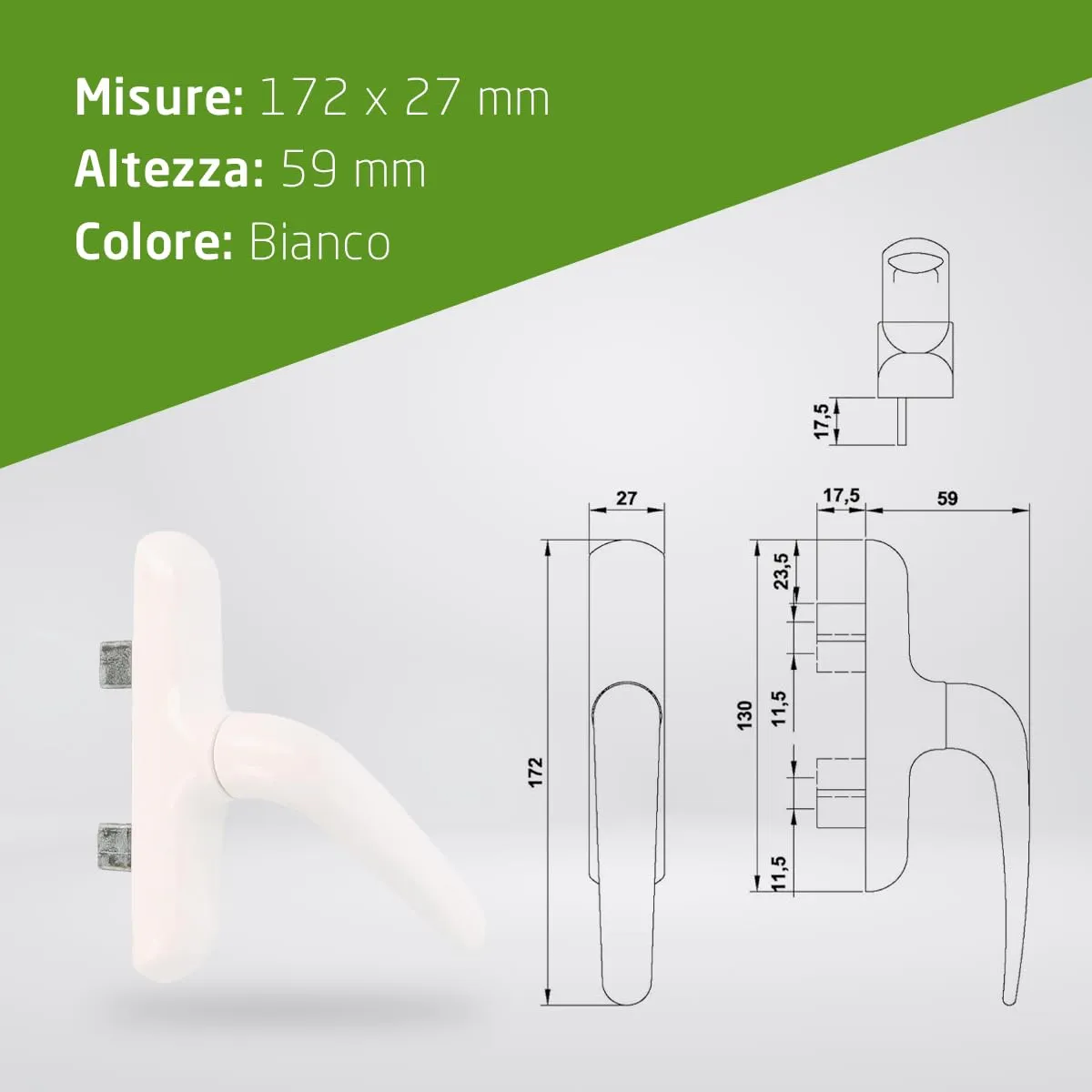 Amig maniglia finestra laterale bianca 172x27x59 mm