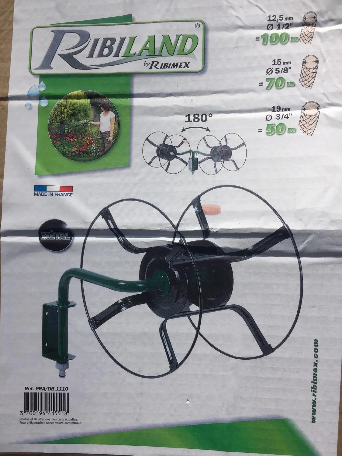 Ribimex PRA/DB.1110 avvolgitubo murale da giardino