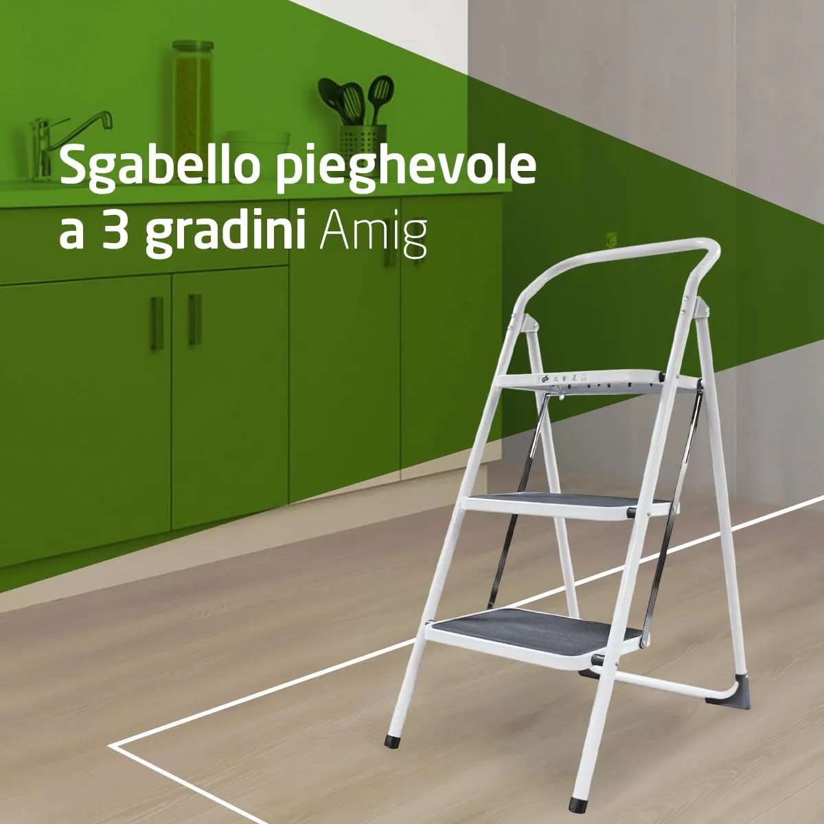 Amig Scala Sgabello 3 Gradini 103 cm 150 kg Bianca