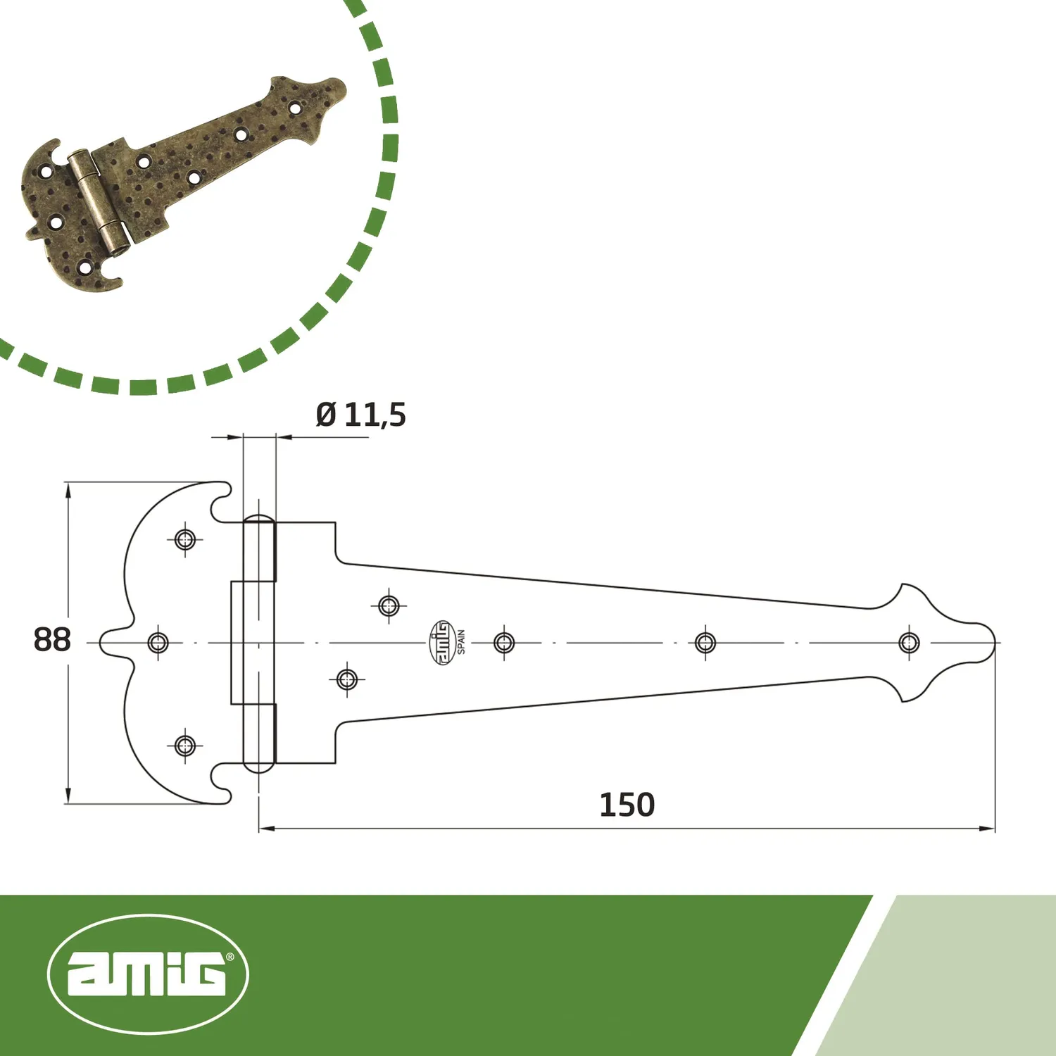 Amig 554-150 cerniera rinforzata 150 mm cuoio rustica