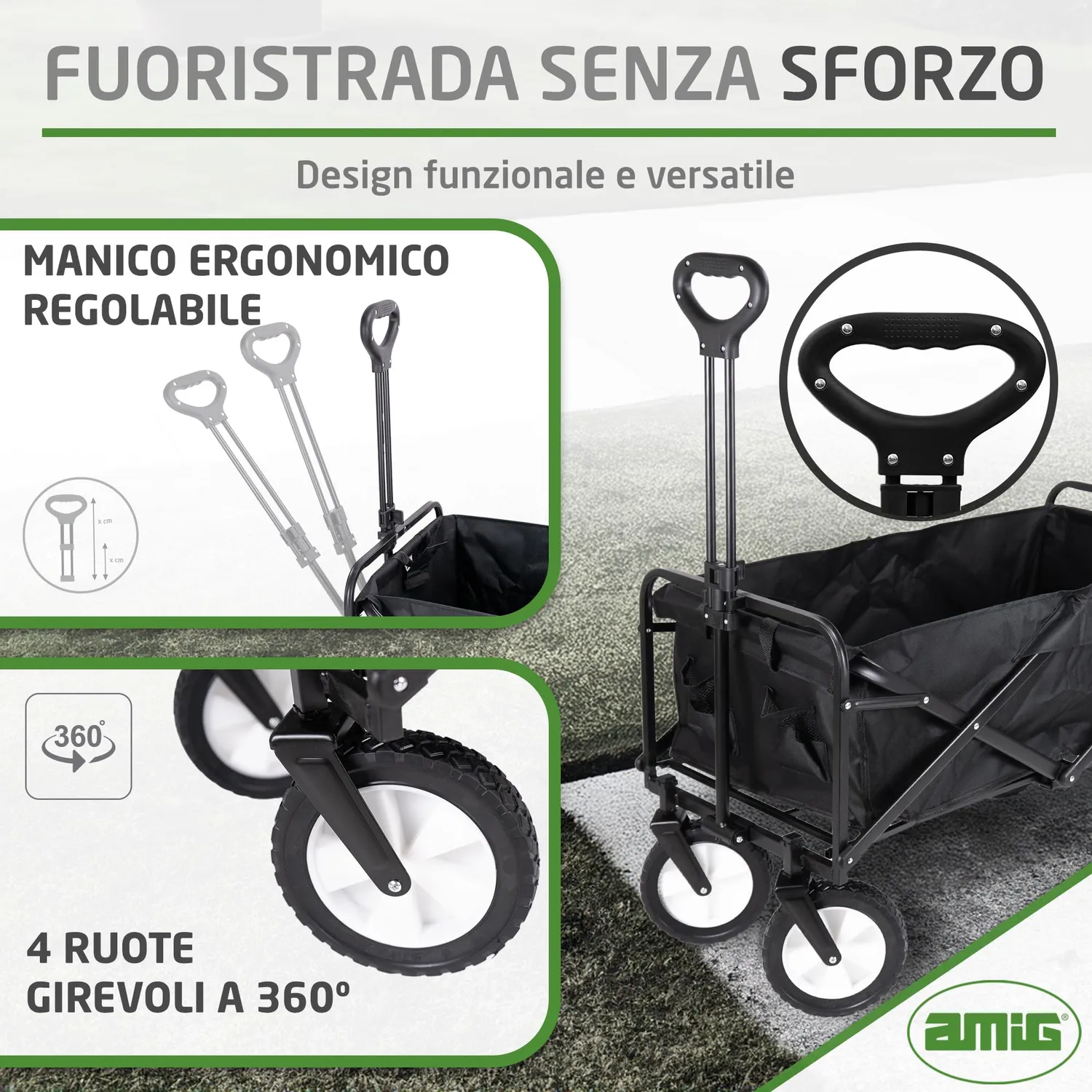 Amig Outland carrello pieghevole nero 100 kg 20 cm