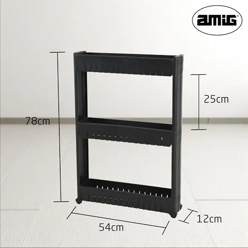 Amig Böken Carrello Stretto 3 Ripiani Nero 54x12x78 cm
