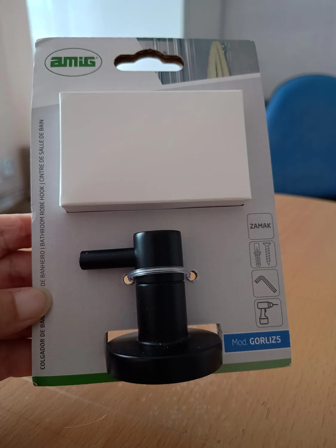 Amig Gorliz-5 Gancio Portasciugamani Nero Opaco