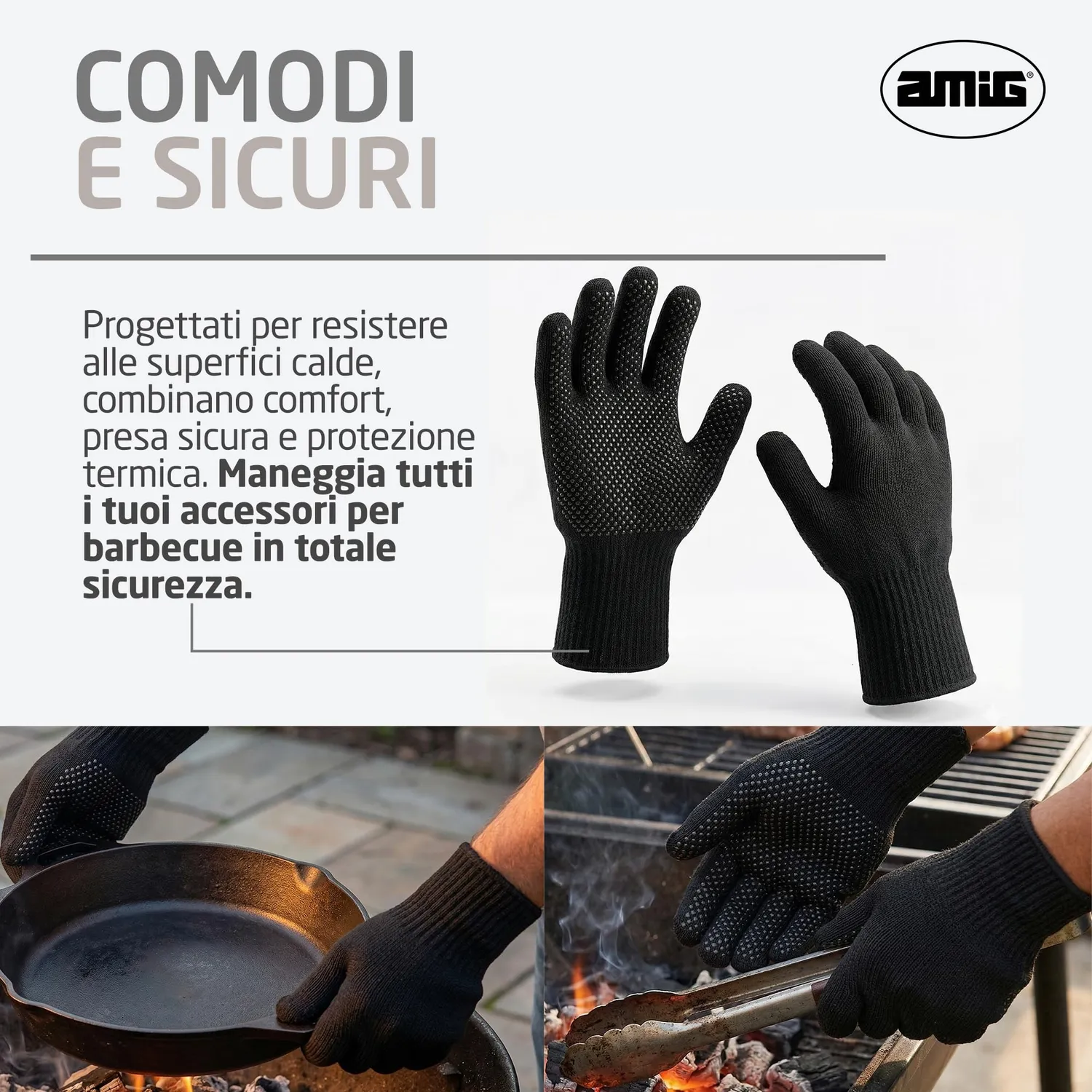 Amig AM15 guanti barbecue termici neri 34x18 aramidici