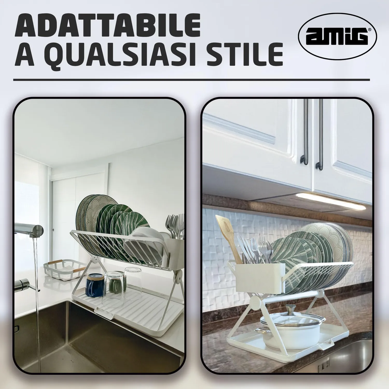 Amig Kaplya Scolapiatti Pieghevole Bianco 41,5 cm 12 Piatti