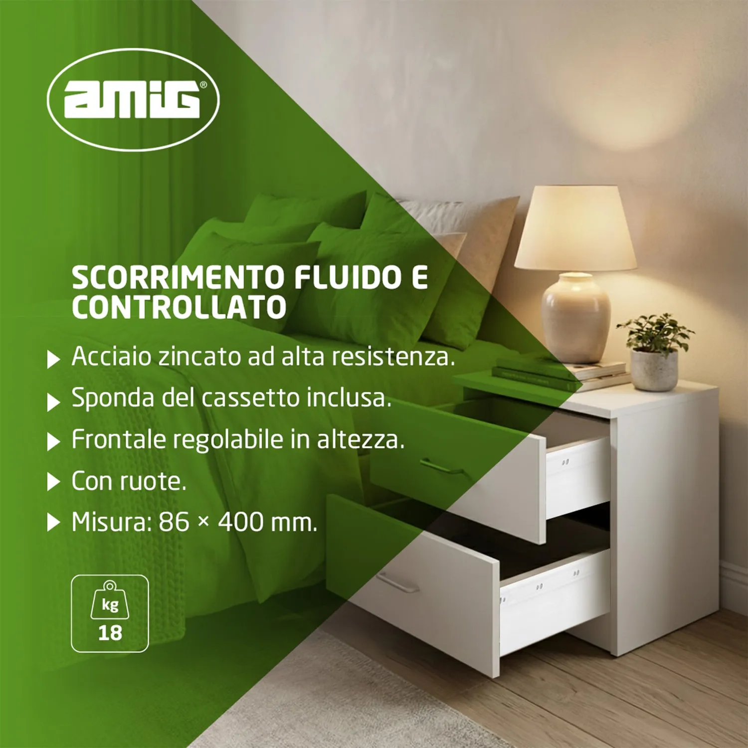 Amig Mod.30 guide cassetti bianche 400 mm 2 pz