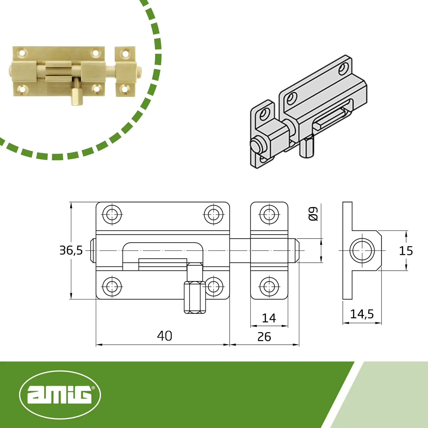 Amig 700 chiavistello ottone 40x37 mm compatto