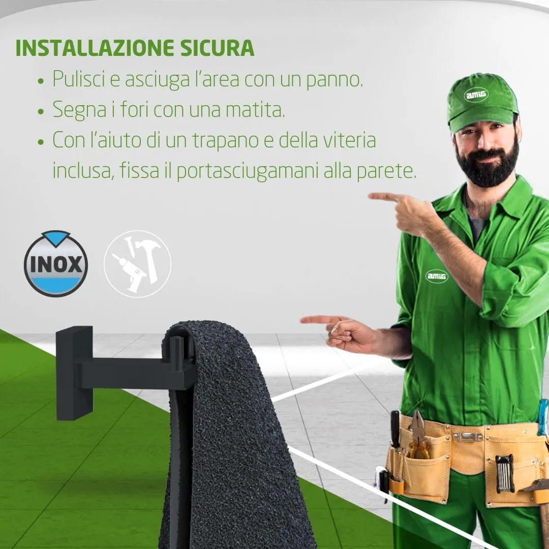 Amig Isla-5 gancio portasciugamani nero opaco acciaio inox