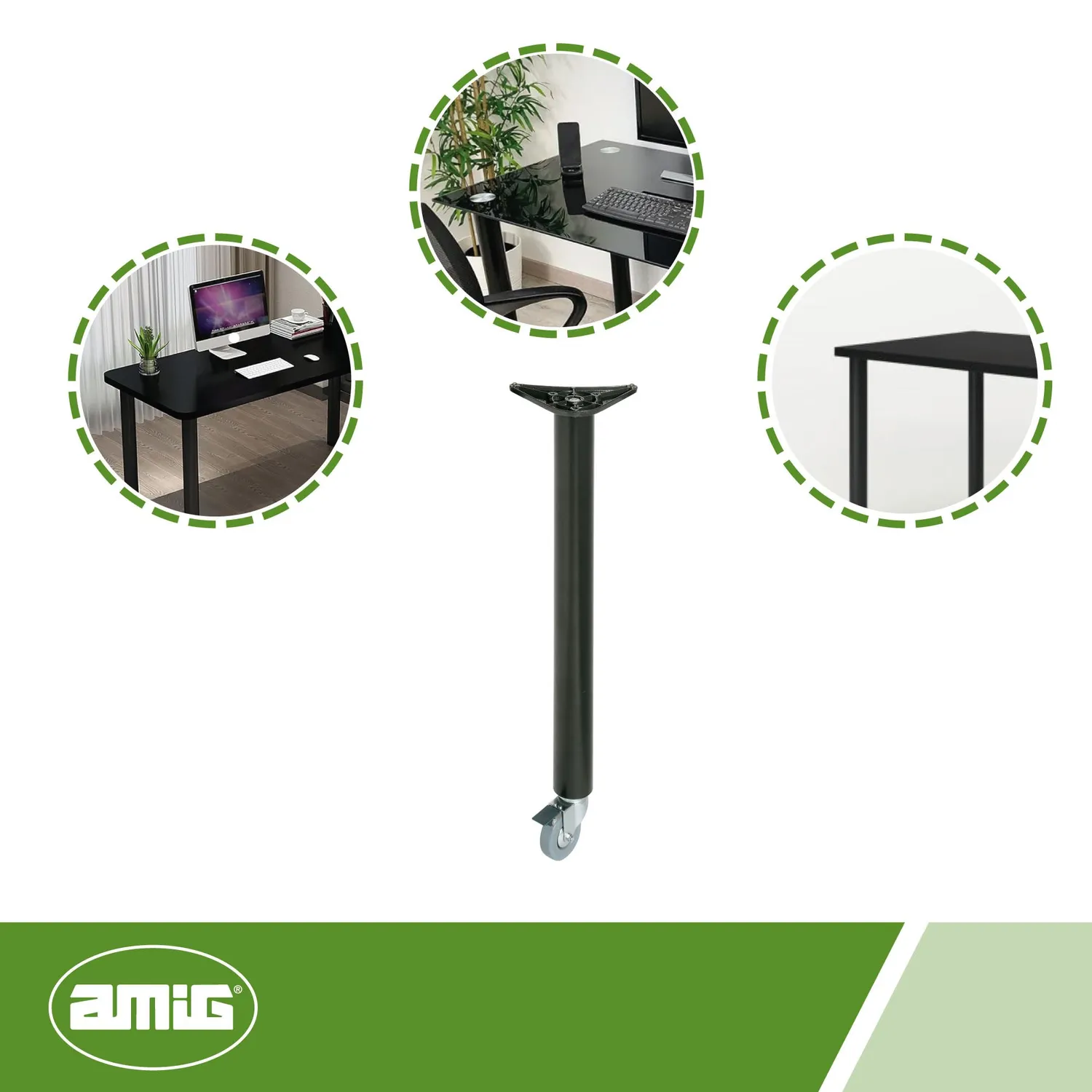 Amig Mod.7 gamba tavolo nera 870 mm ruote+freno