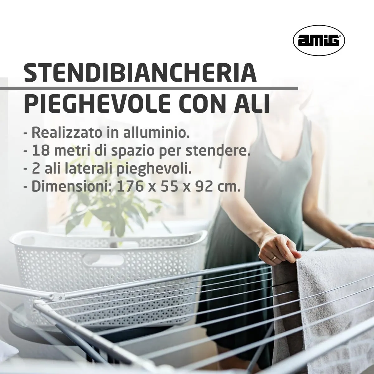 Amig Aeria AirFlow stendibiancheria 18 m argento nero