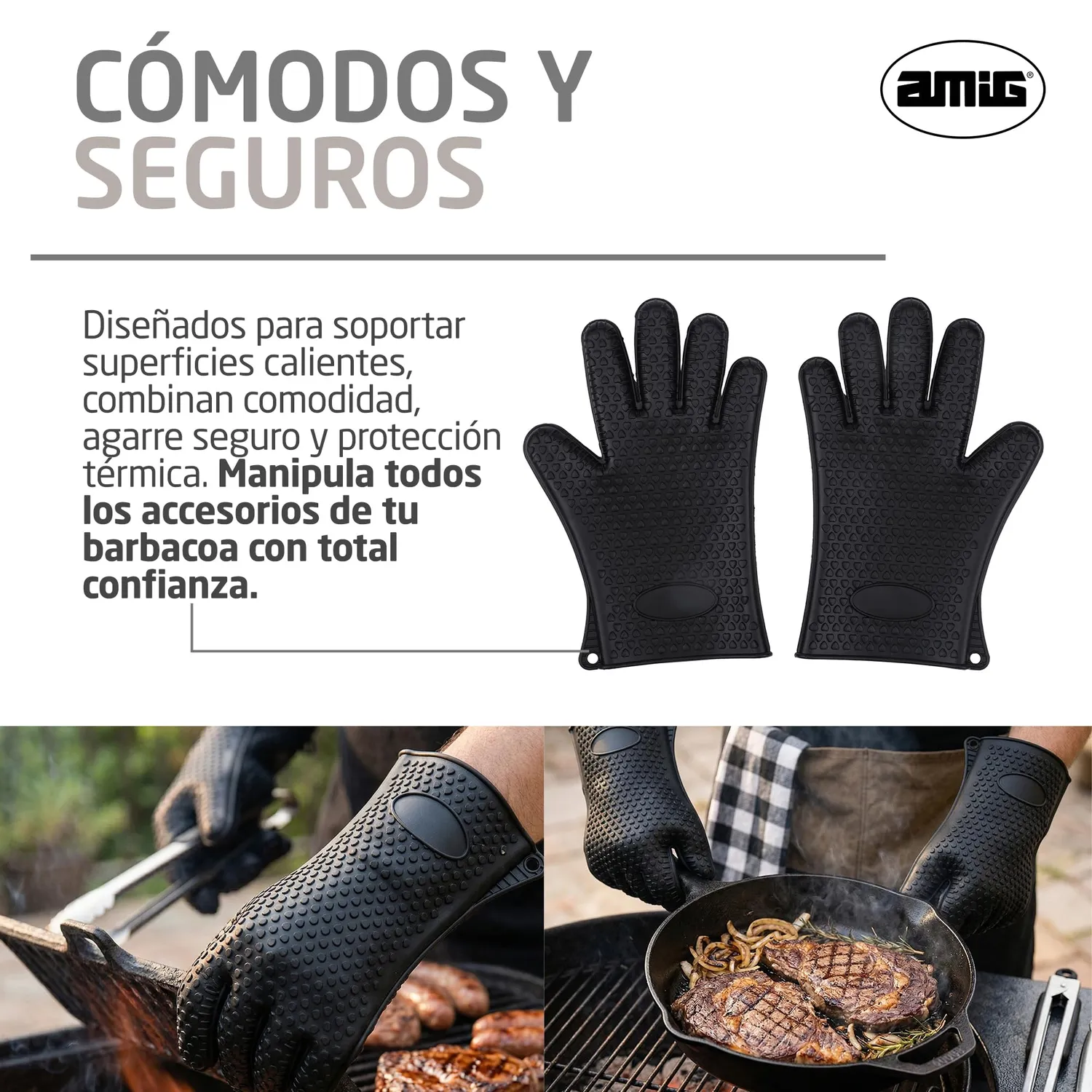 Amig AM16 Guanti Silicone Barbecue 27x14 cm Resistenti