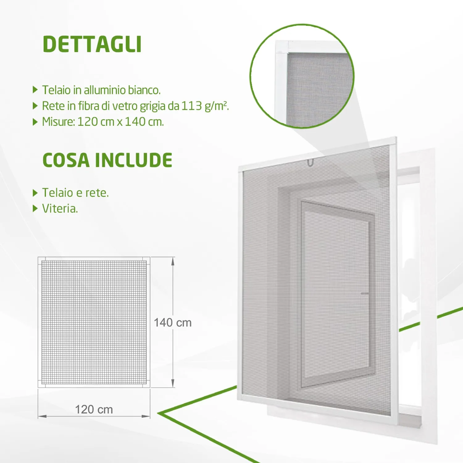 Amig MF01 zanzariera fissa 120x140 cm alluminio bianco