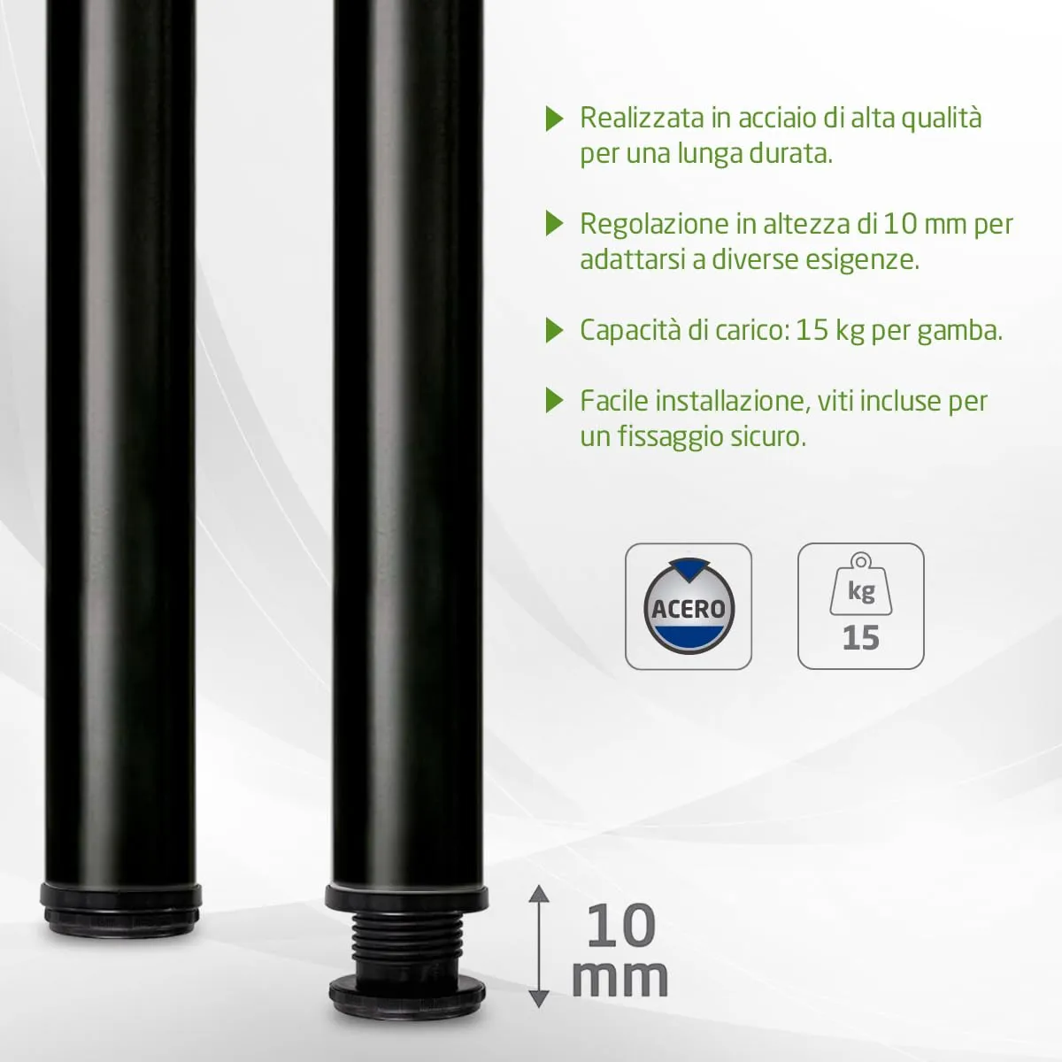 Amig Gamba Tavolo Regolabile Acciaio Nero 870 mm 15 kg
