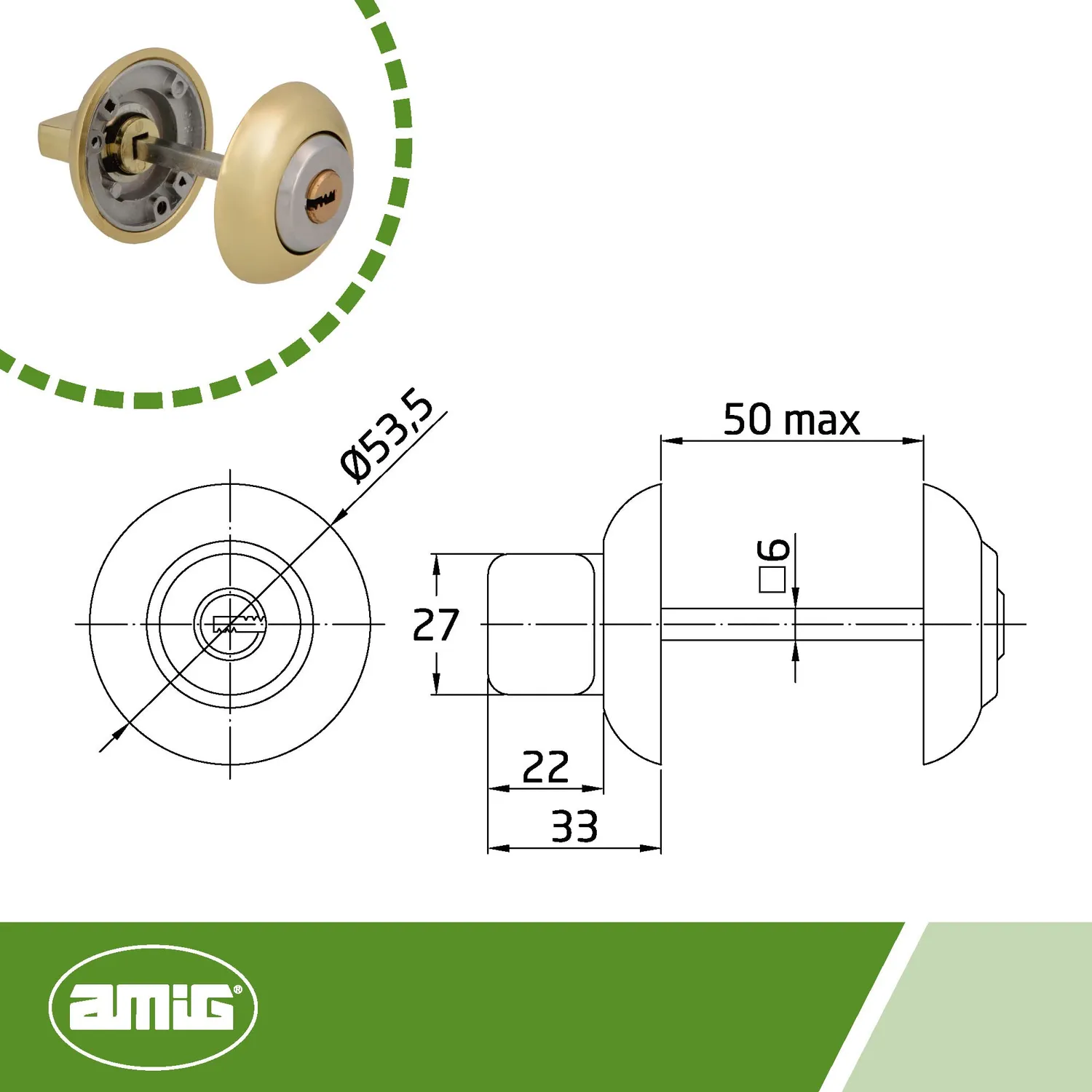 Amig 50R-KD pomello con chiave ottonato 35-45 mm