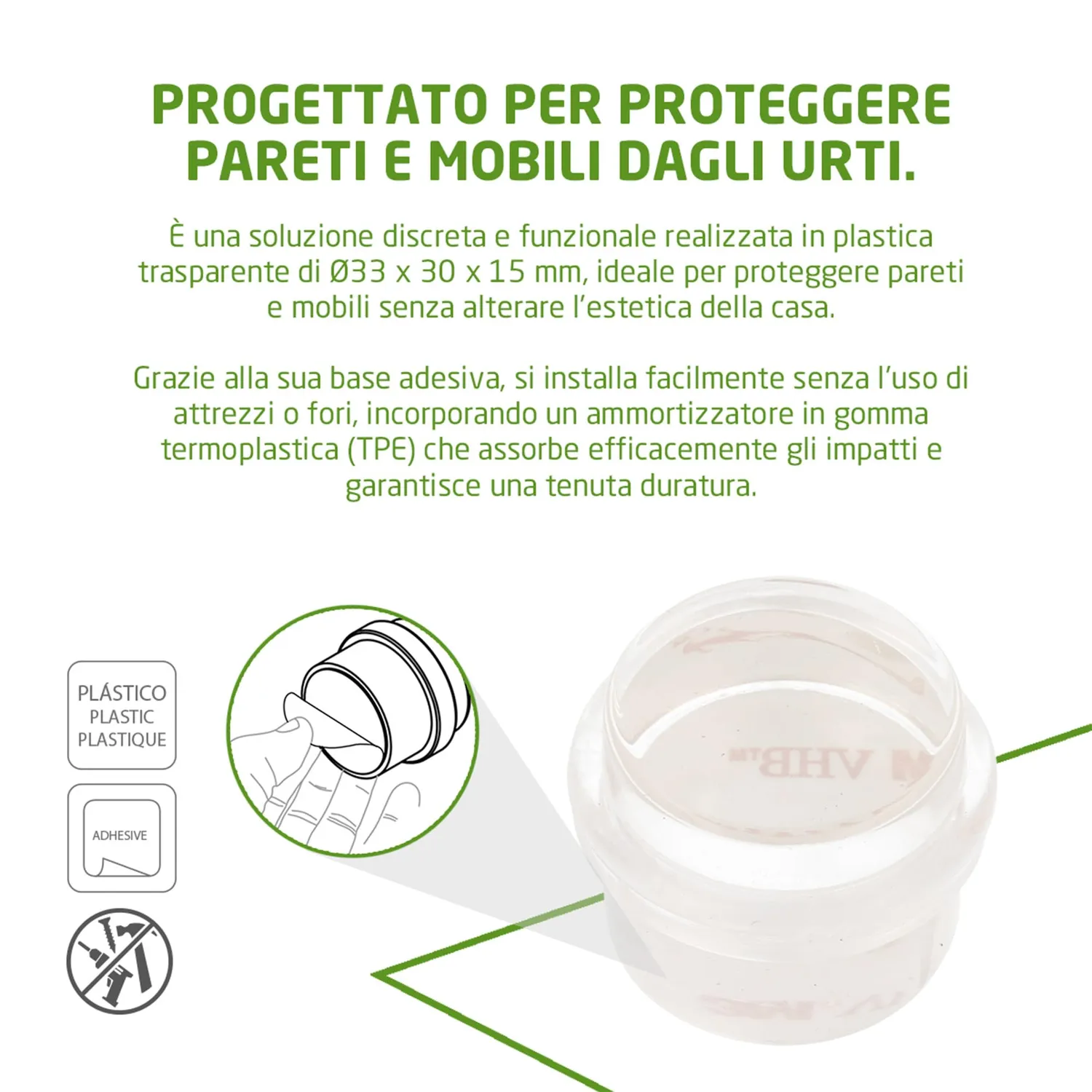 Amig Fermaporta Adesivo Trasparente Gomma Ø30x30 mm