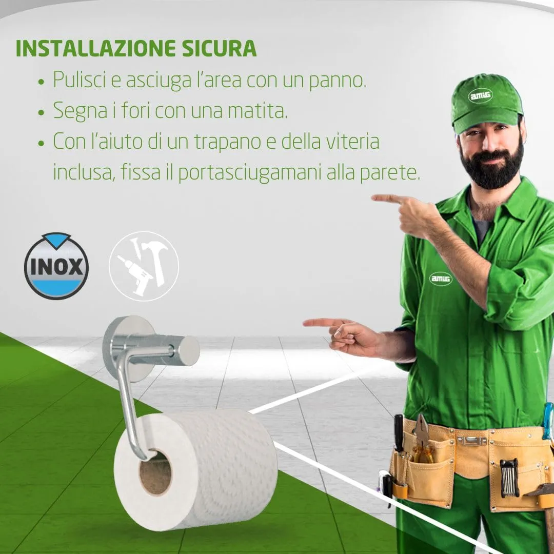 Amig Gorliz-4 portarotolo bagno acciaio argento cromo