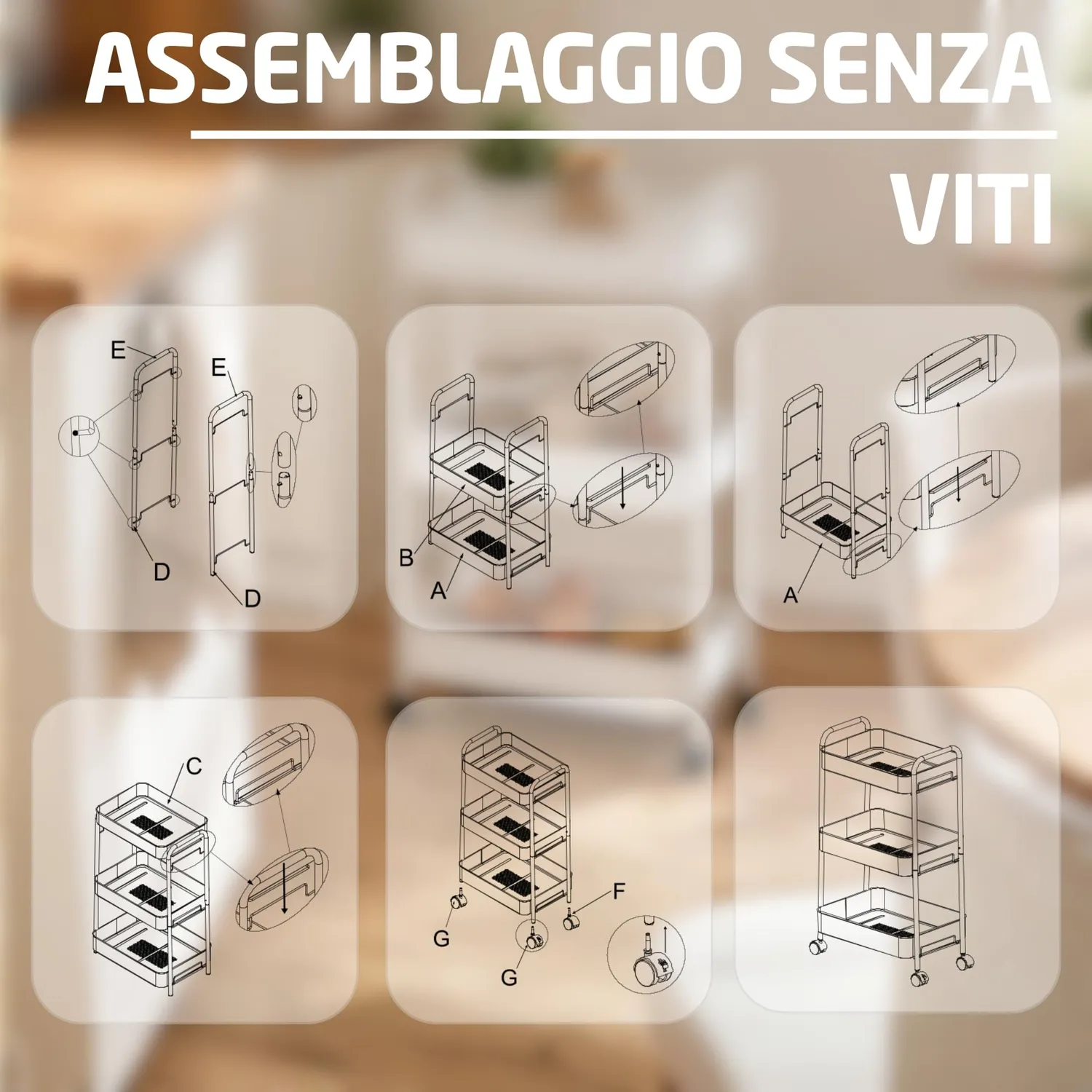 Amig Klipsa carrello cucina bianco 3 ripiani