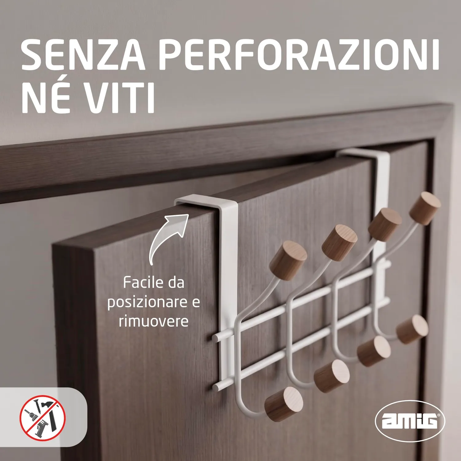 Amig CP47 appendiabiti da porta bianco 280 mm 2 pezzi
