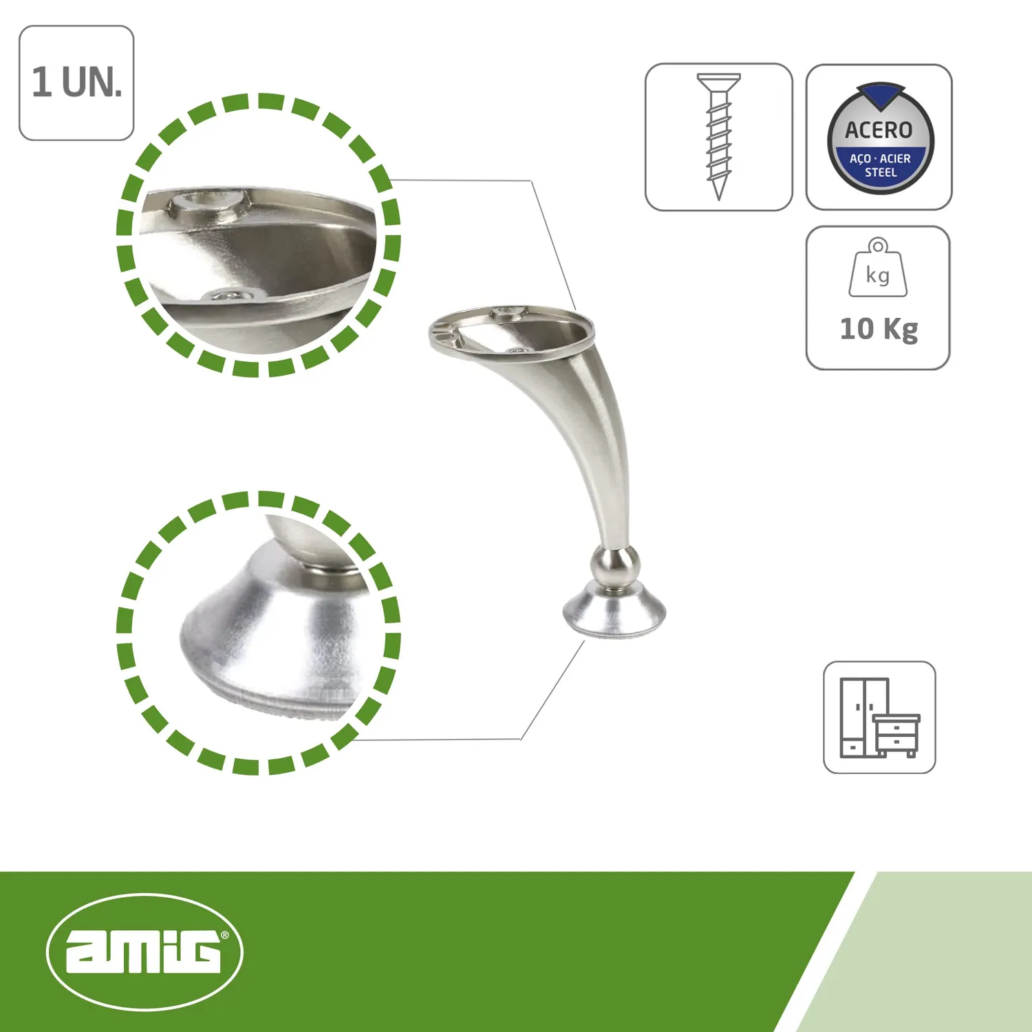 Amig Mod. 13 gamba per mobile 120 mm nichel spazzolato