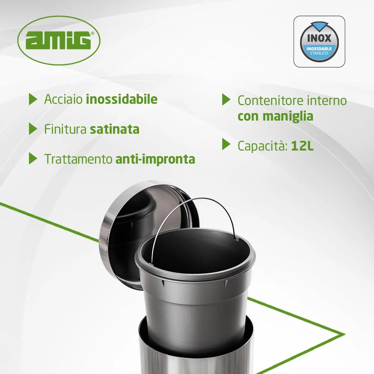 Amig pattumiera pedale inox 12L satinata antimpronta