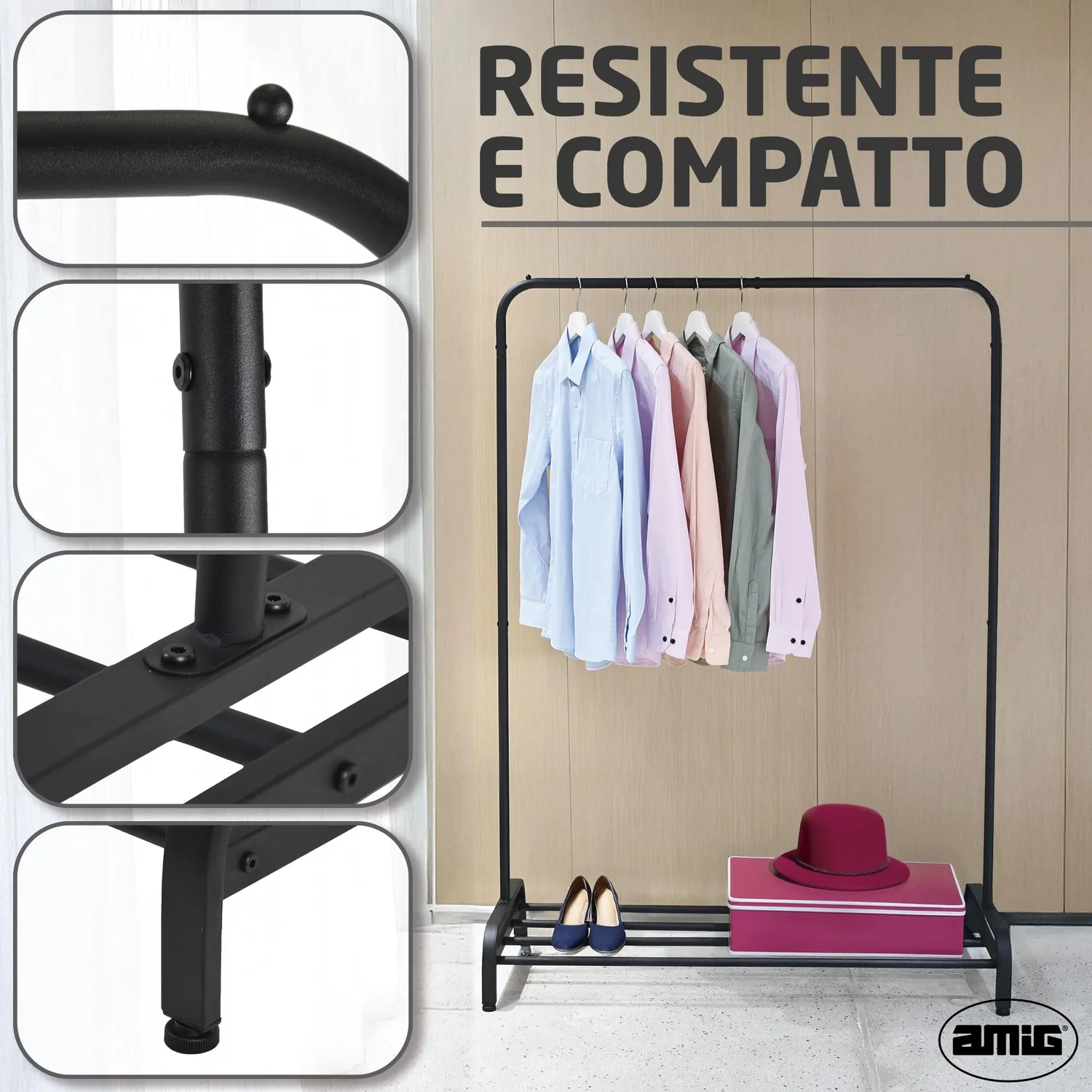 Amig Iken Stender Appendiabiti Metallo Nero 110x45x155 cm
