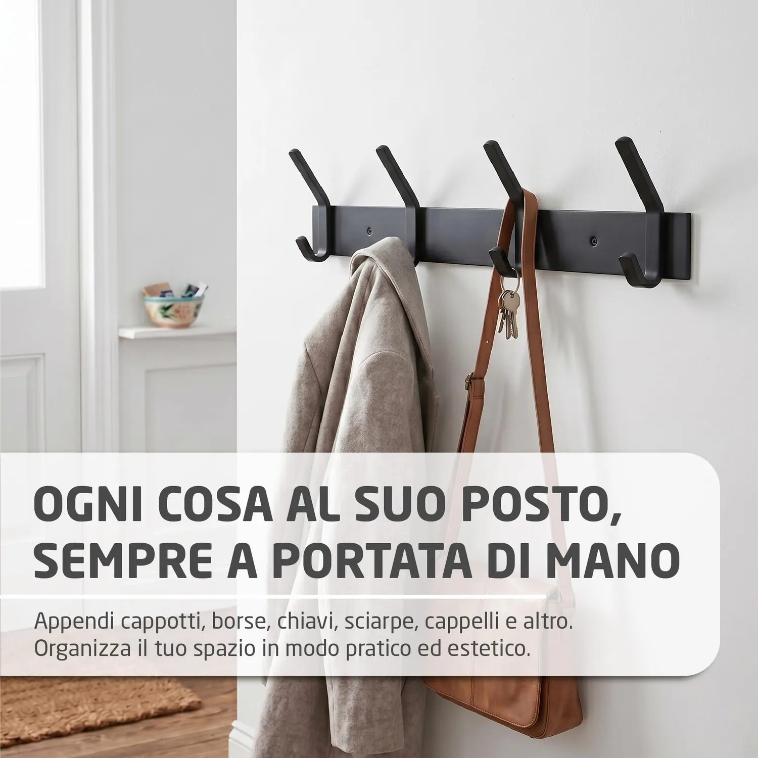 Amig CM38 appendiabiti muro 405 mm acciaio nero
