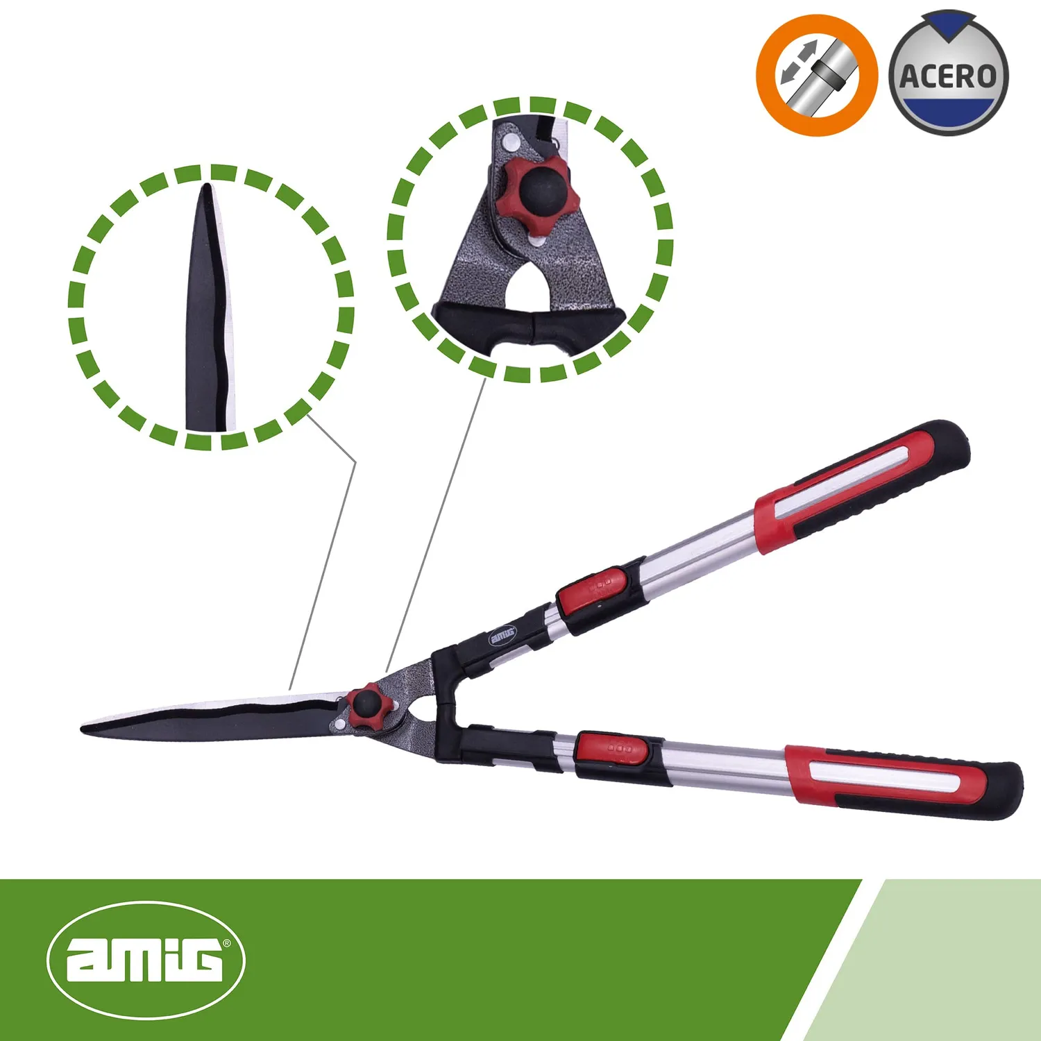 Amig forbice siepi telescopica 68-88 cm lama ondulata