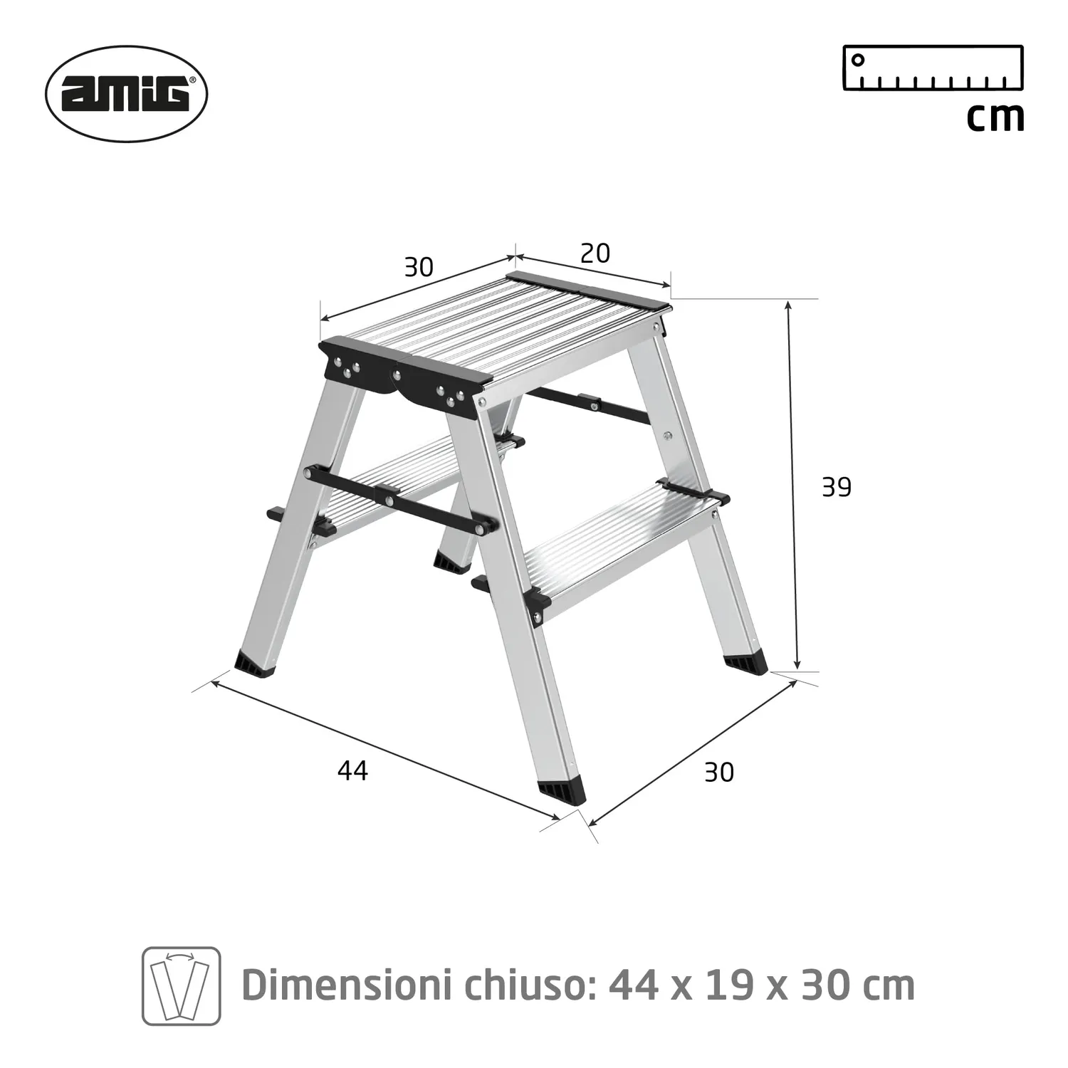 Amig sgabello pieghevole alluminio 2 gradini 39x44 cm