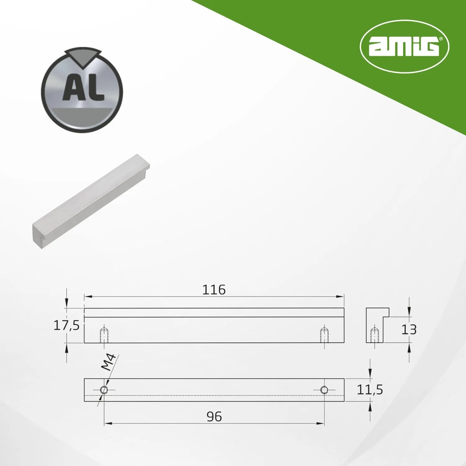 Amig 849 Maniglie Mobili 96 mm Alluminio Argento 2 Pezzi