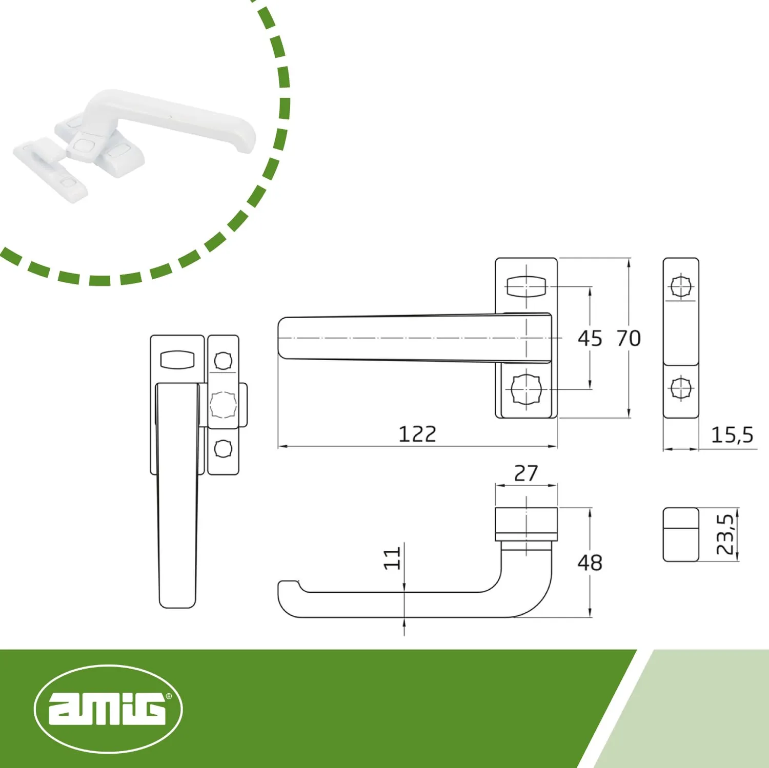 Amig Gamma maniglia finestra bianca destra 122x70 mm
