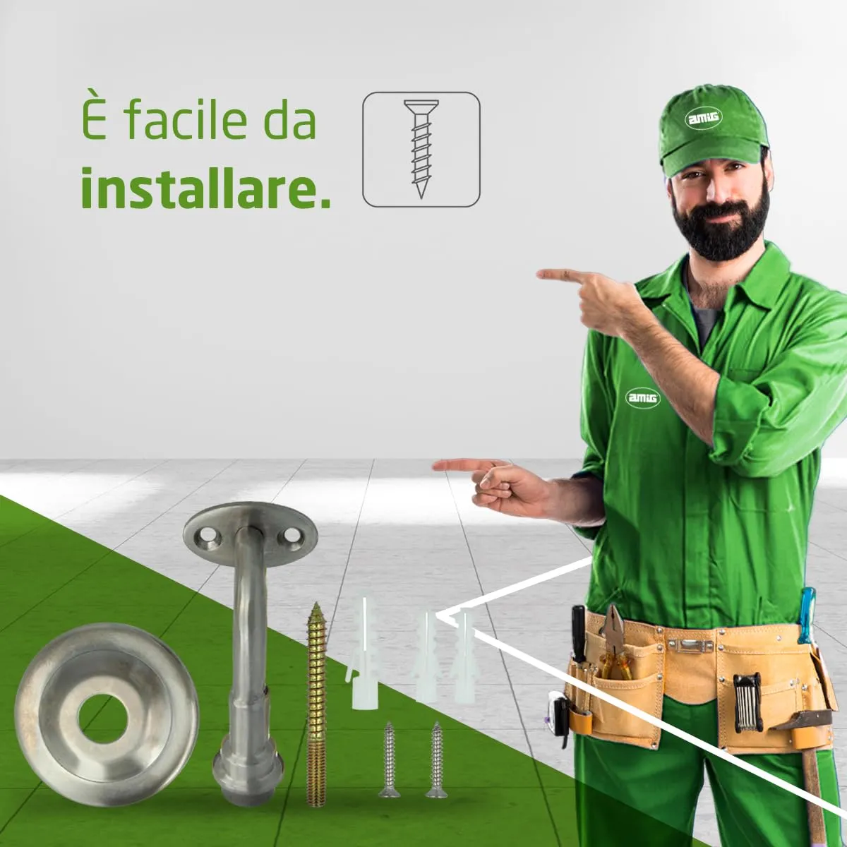 Amig supporto corrimano scala acciaio argento Ø70 mm