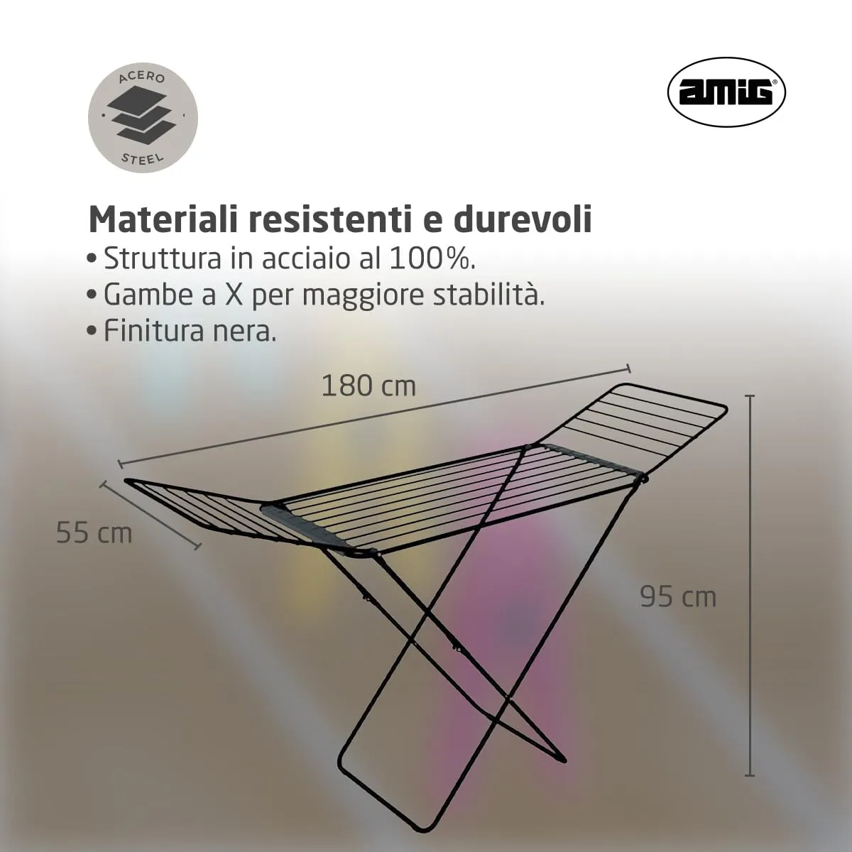 Amig Aeria ZenRack stendino ali pieghevole nero 18 m