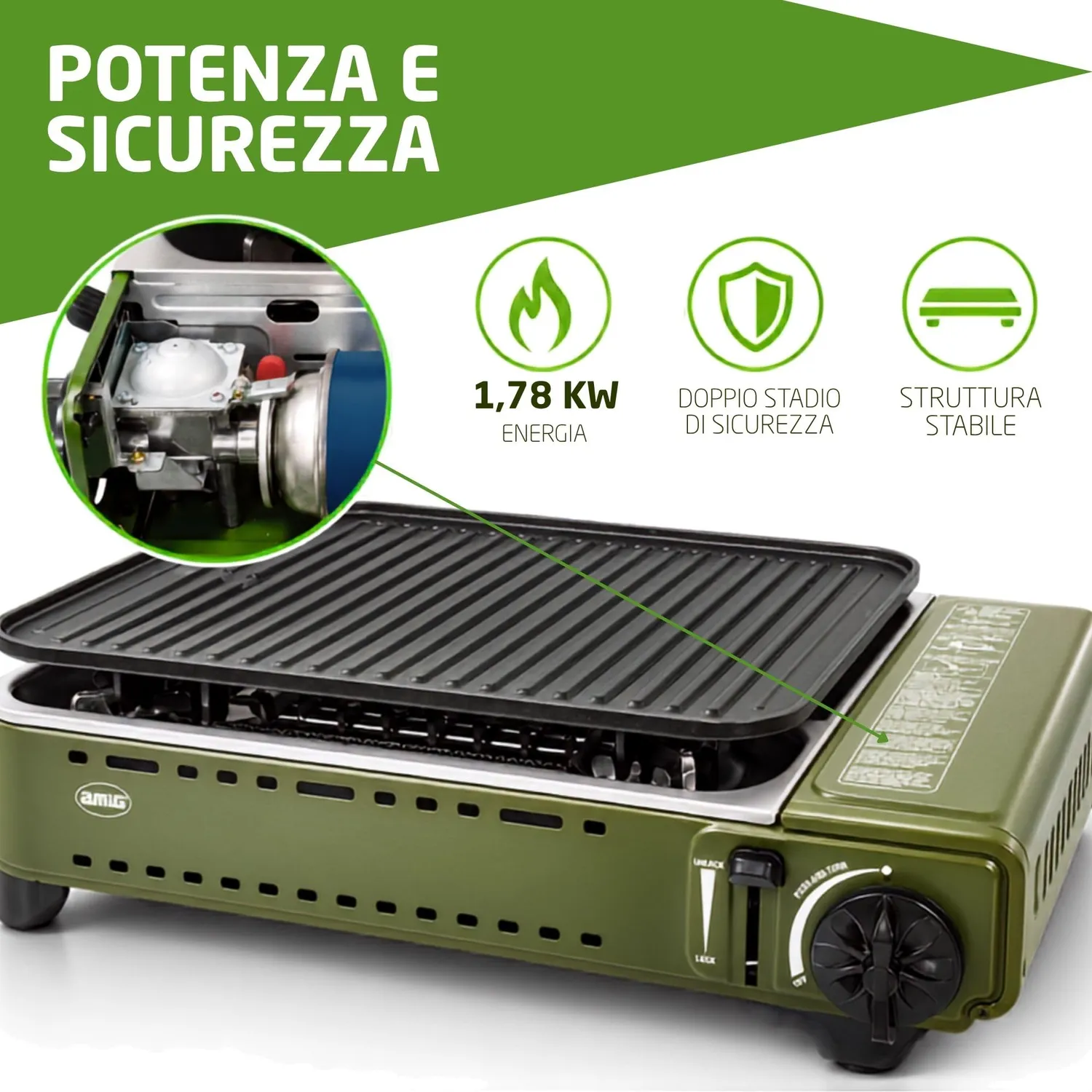 Amig BBQ01 fornello grill portatile 1,8 kW alluminio