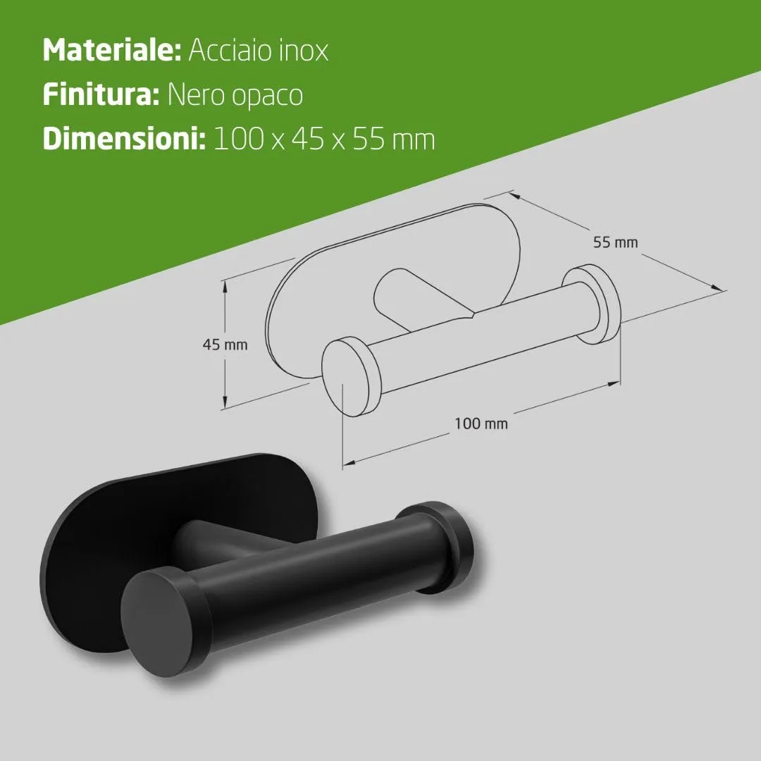 Amig Ea-5 Gancio Bagno Adesivo Nero Opaco Inox