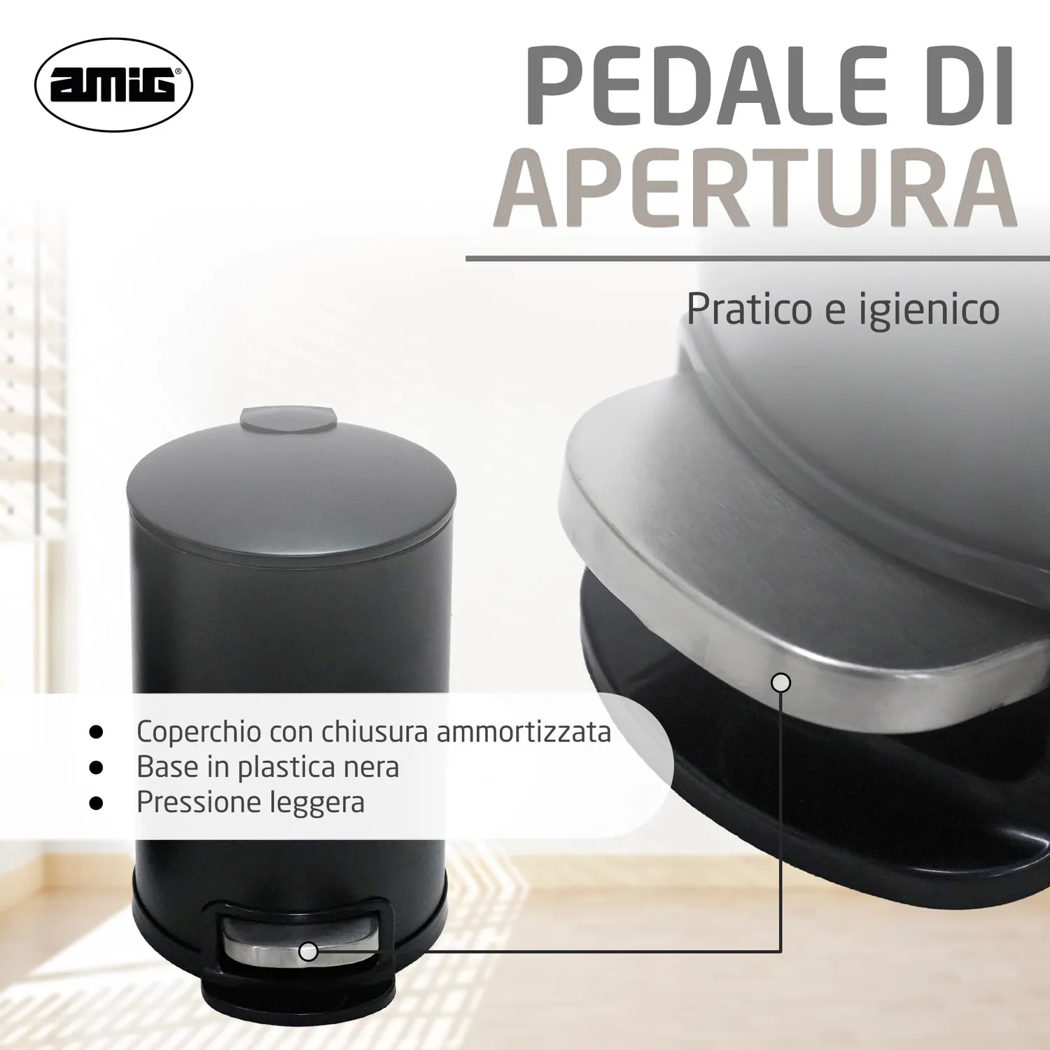 Amig Tacto pattumiera bagno 3 litri nera pedale