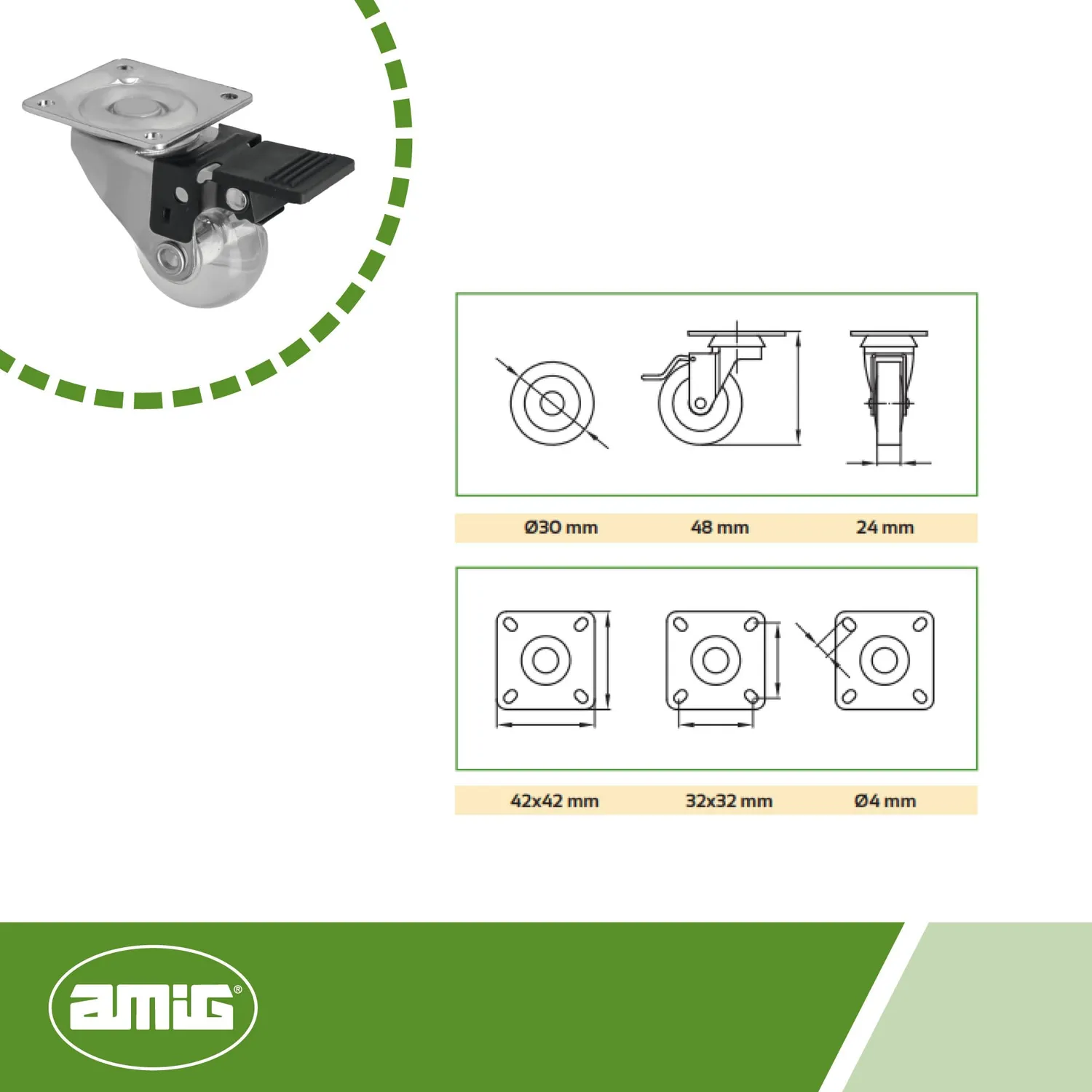 Amig 2571 Ruota con Freno Ø30 mm 20 kg Trasparente
