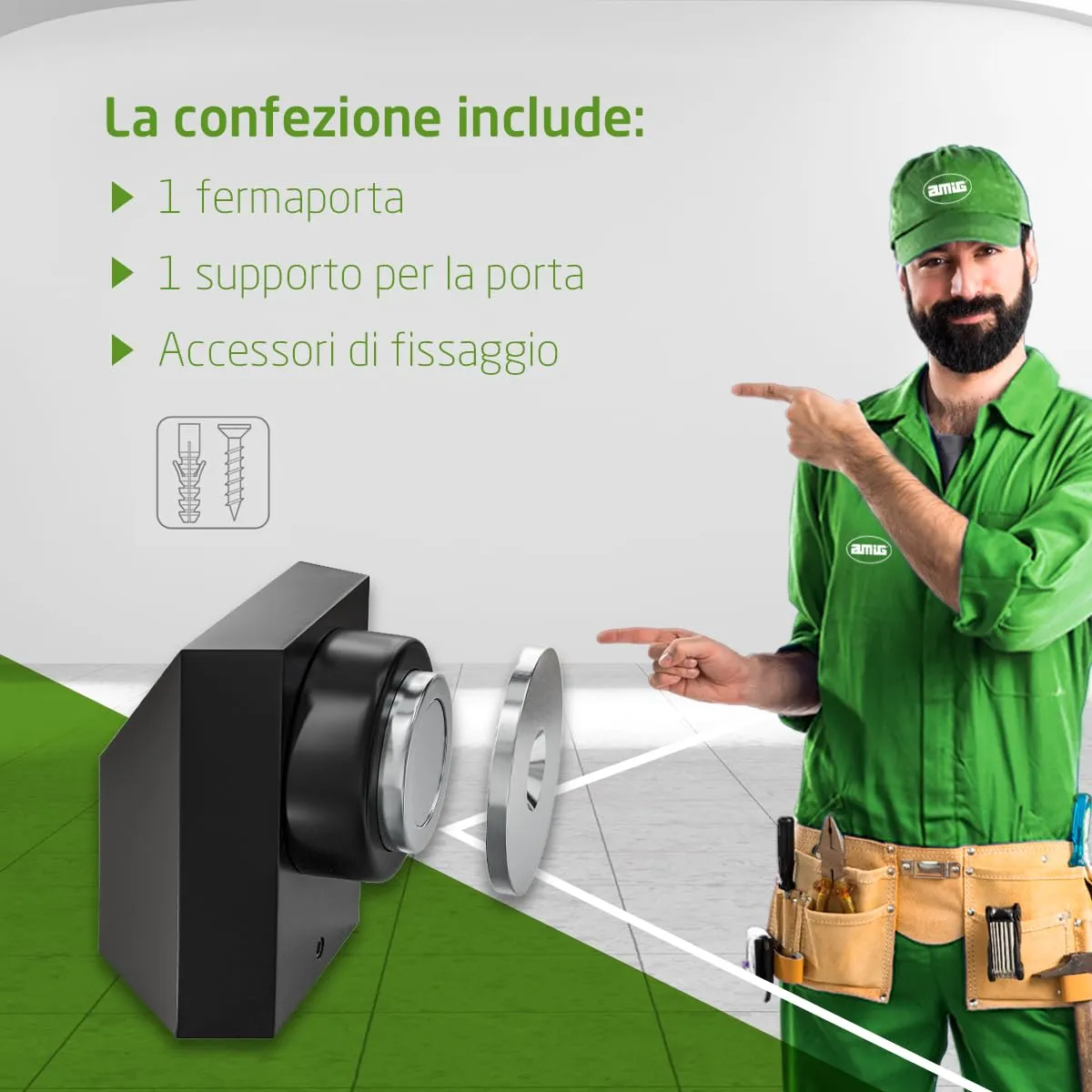 Amig fermaporta magnetico pavimento nero 36 mm inox