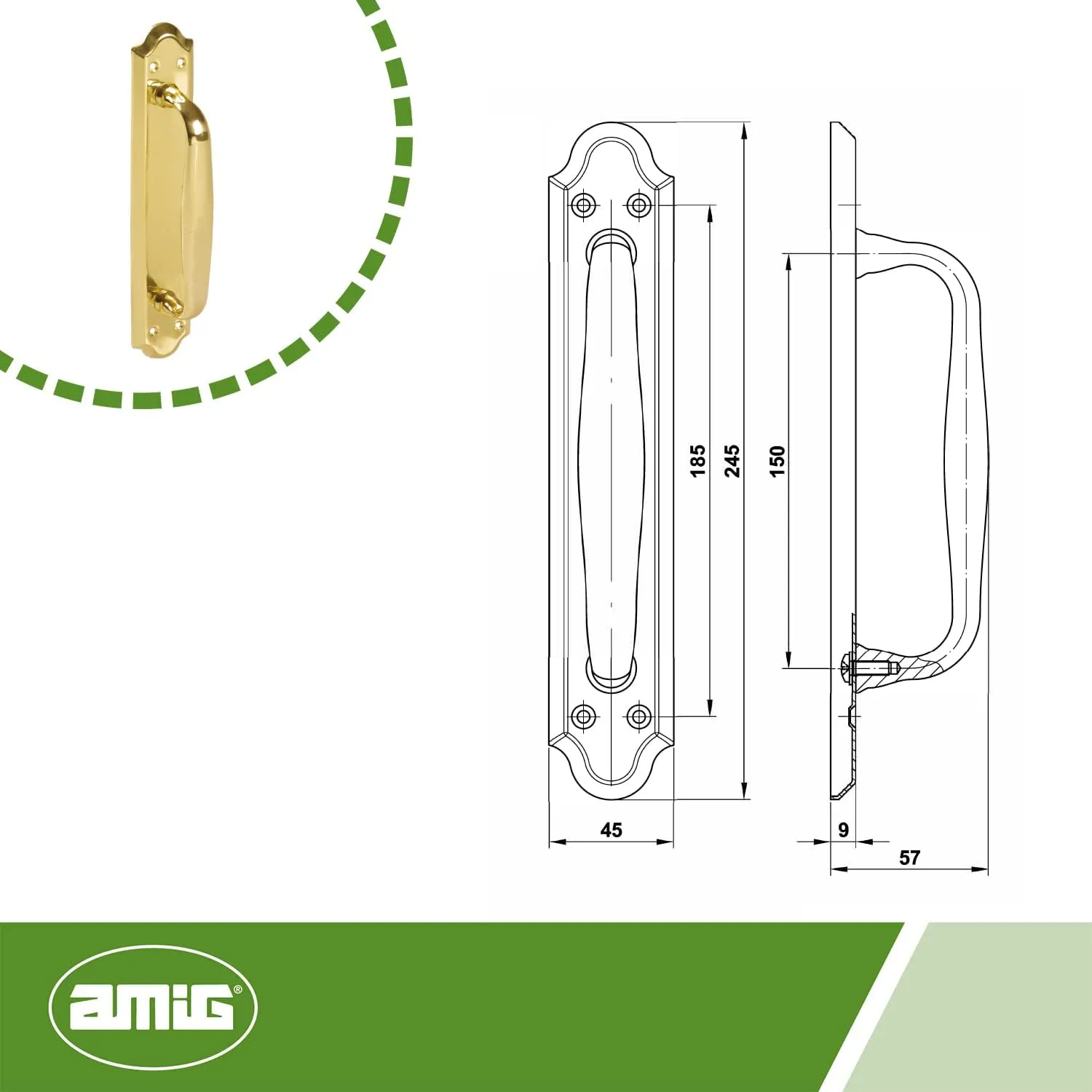 Amig Mod.13 maniglione ottone oro lucido 245x45 mm