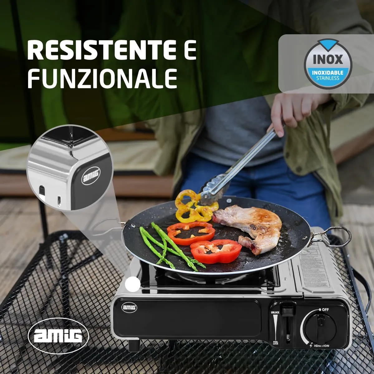 Amig CAMP01 Fornello Campeggio Gas 2,2 kW con Valigetta
