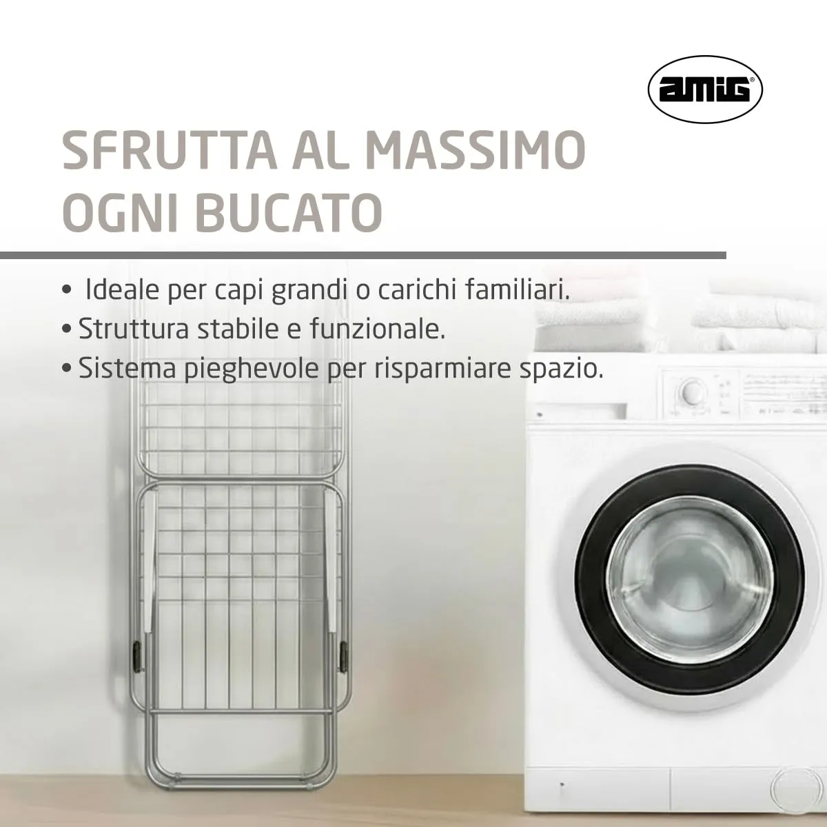 Amig Aeria AirFlow stendibiancheria 18 m argento nero