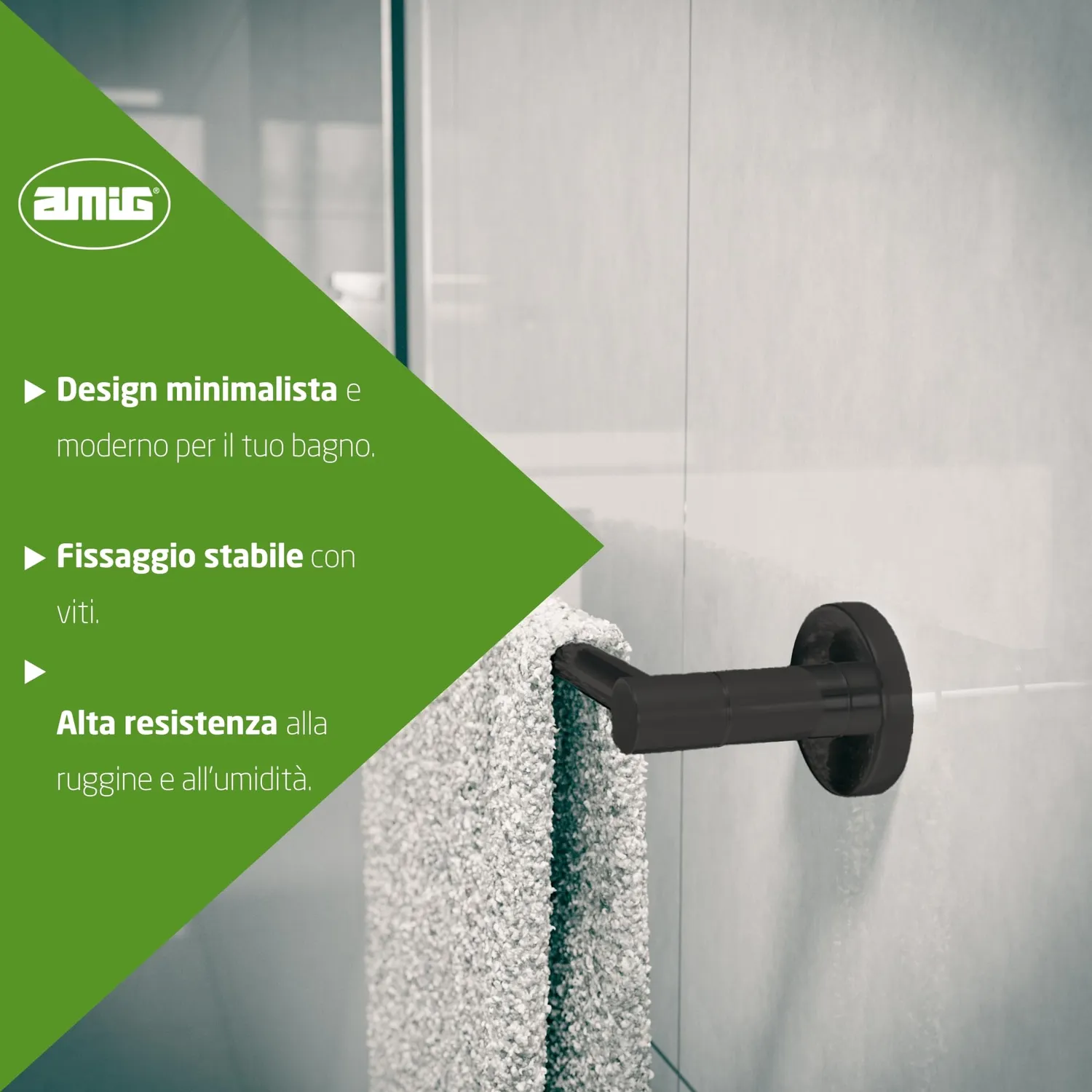 Amig Gorliz-2 portasciugamani bagno nero opaco 50 cm