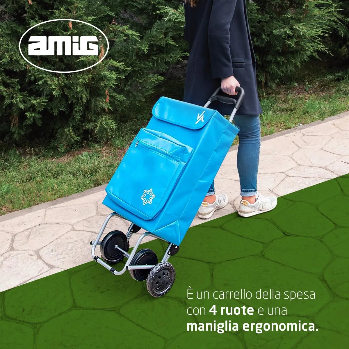 Amig carrello spesa 4 ruote 48 litri blu 15 kg