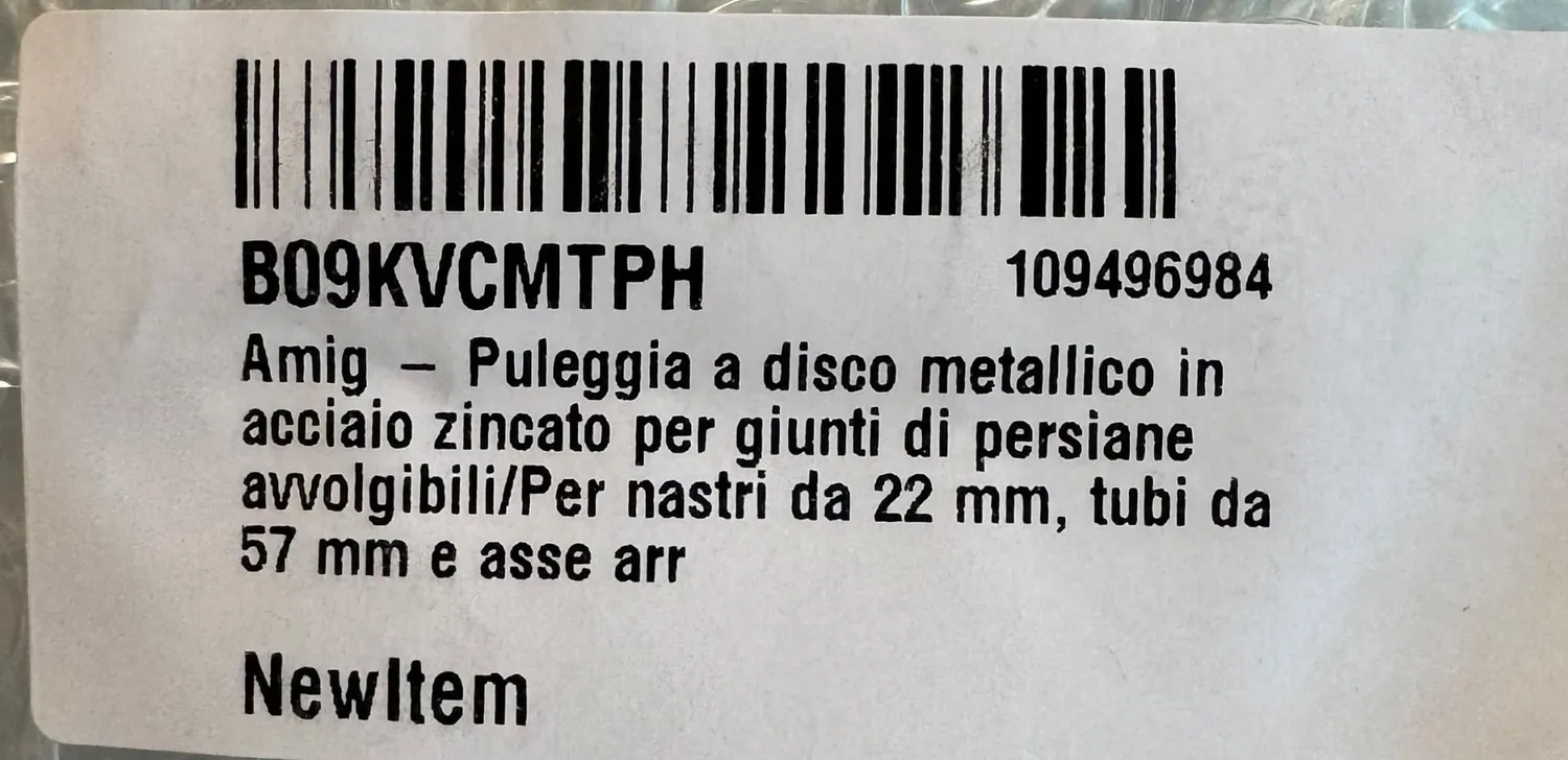 Amig Puleggia Tapparella Acciaio 180 mm Nastro 22 mm