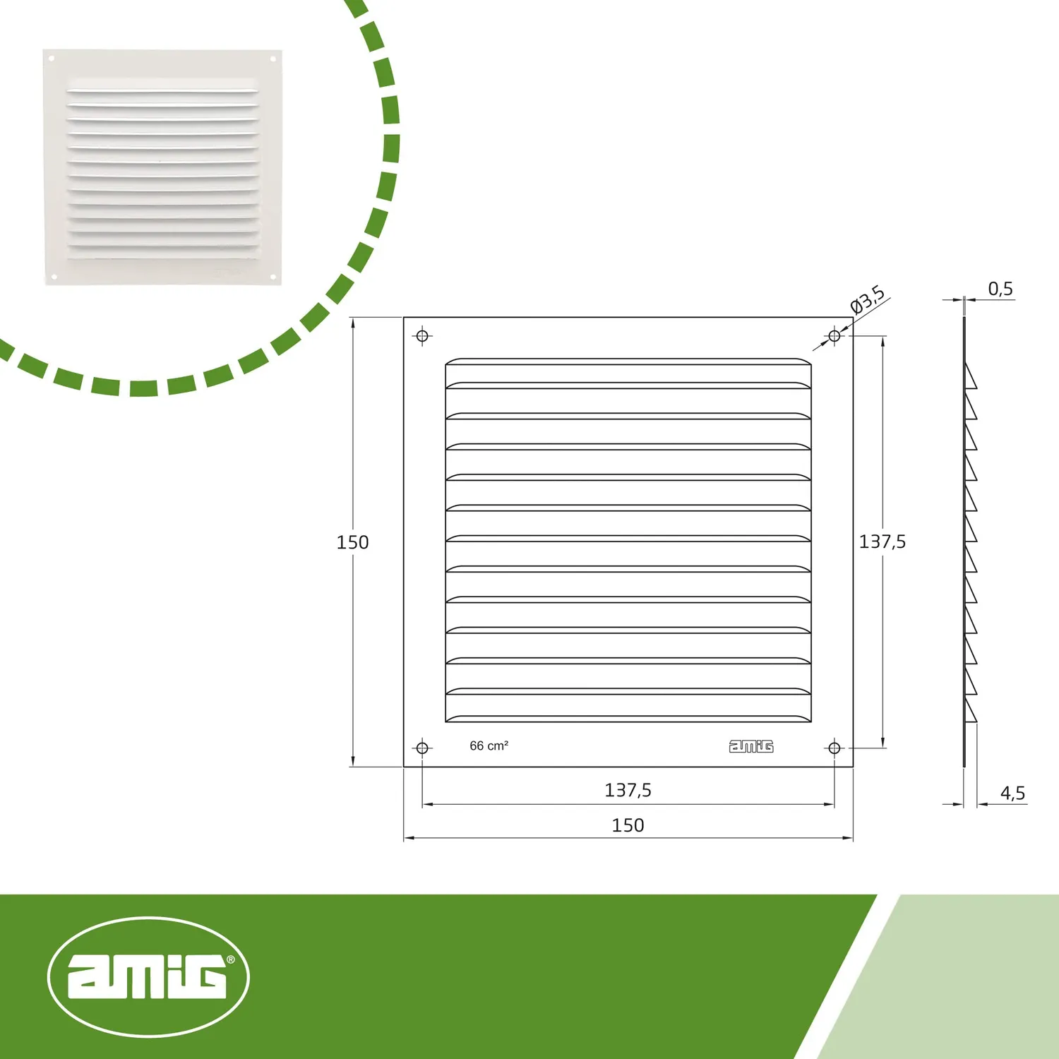 Amig Griglia Ventilazione Quadrata 150x150 mm Bianca Alluminio
