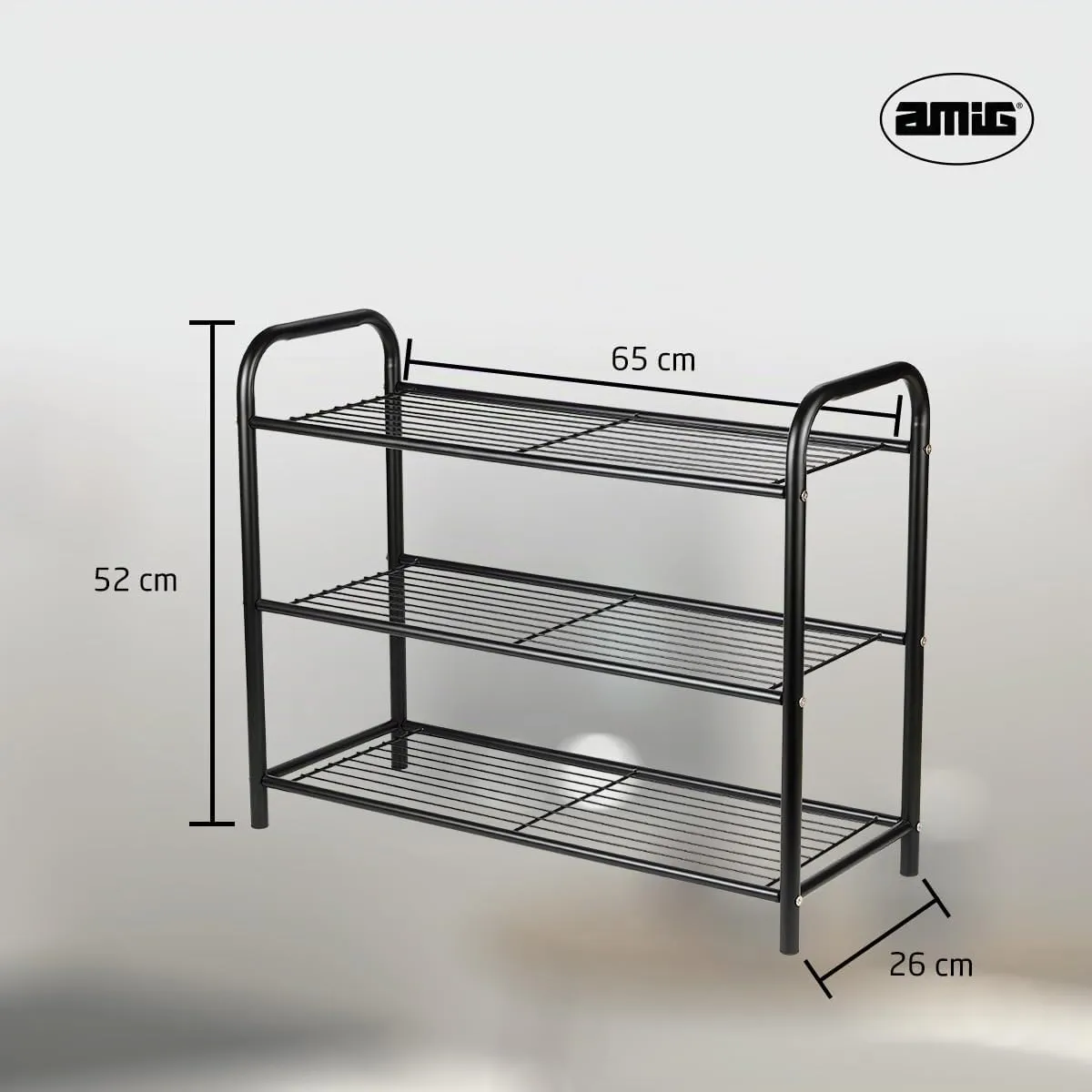 Amig scarpiera metallo 3 ripiani 9 paia 65x25 cm nera