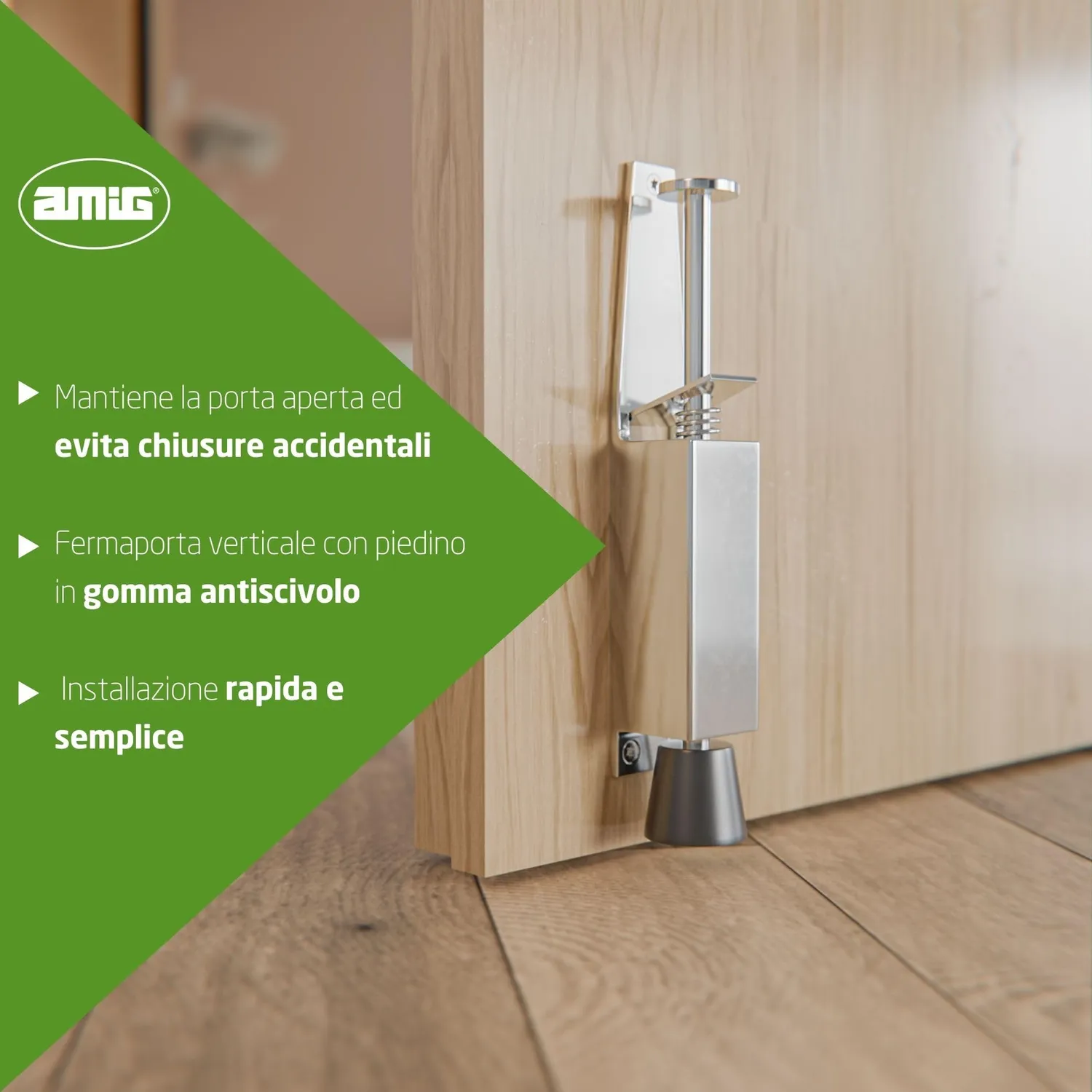Amig Mod. 10 Fermaporta da Pavimento Cromato Opaco 120 mm Zamak