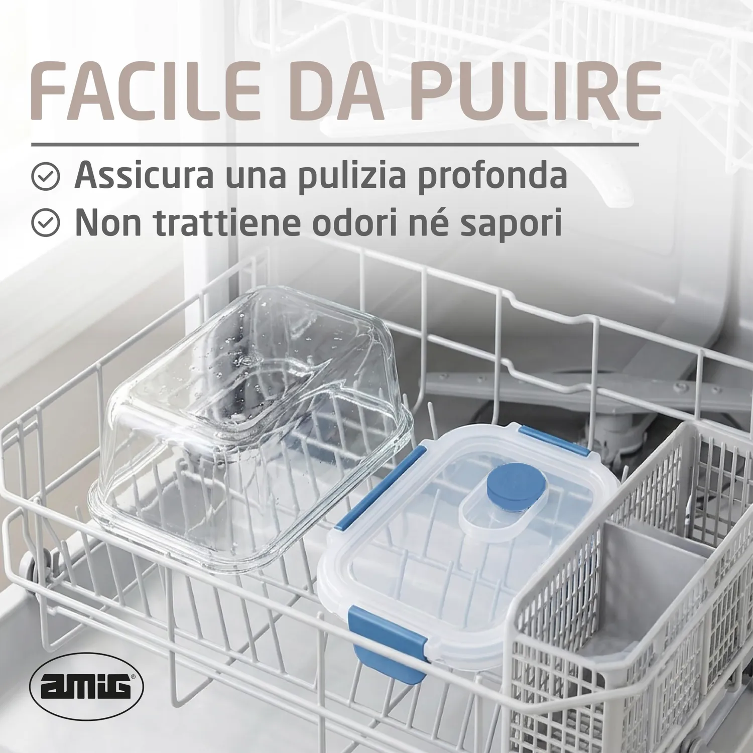 Amig 700 Set 3 Contenitori Vetro Ermetici 370-1050 ml Borosilicato
