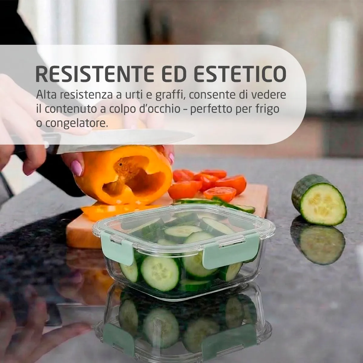 Amig set 4 contenitori vetro ermetici 370 ml verde