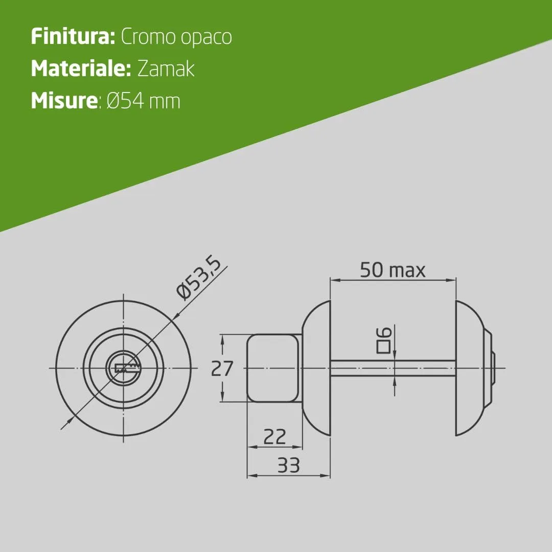 Amig 50R-KD pomolo con chiave 35-45 mm cromo opaco